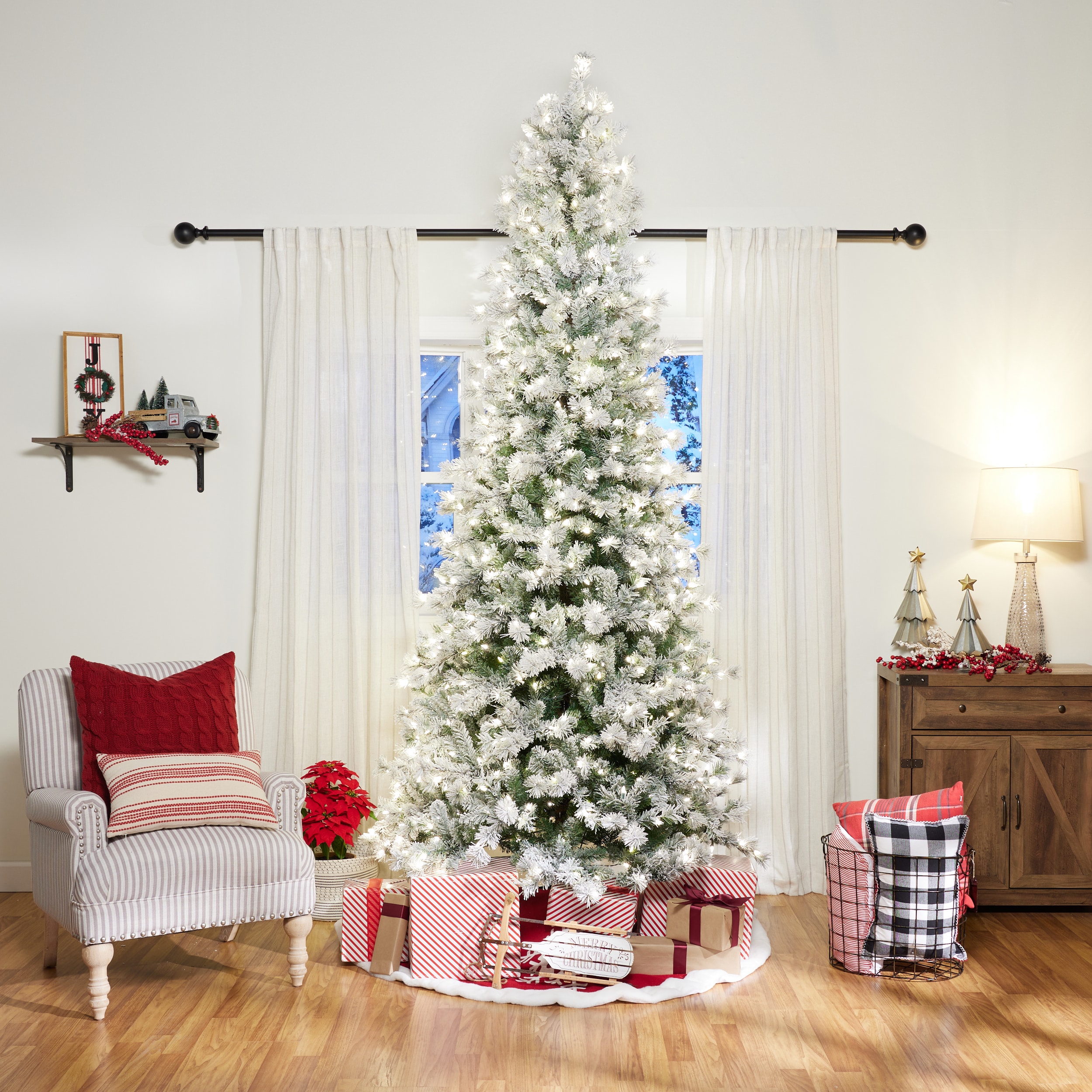 Holiday Living 9ft Glacier Fir Prelit Slim Flocked Artificial