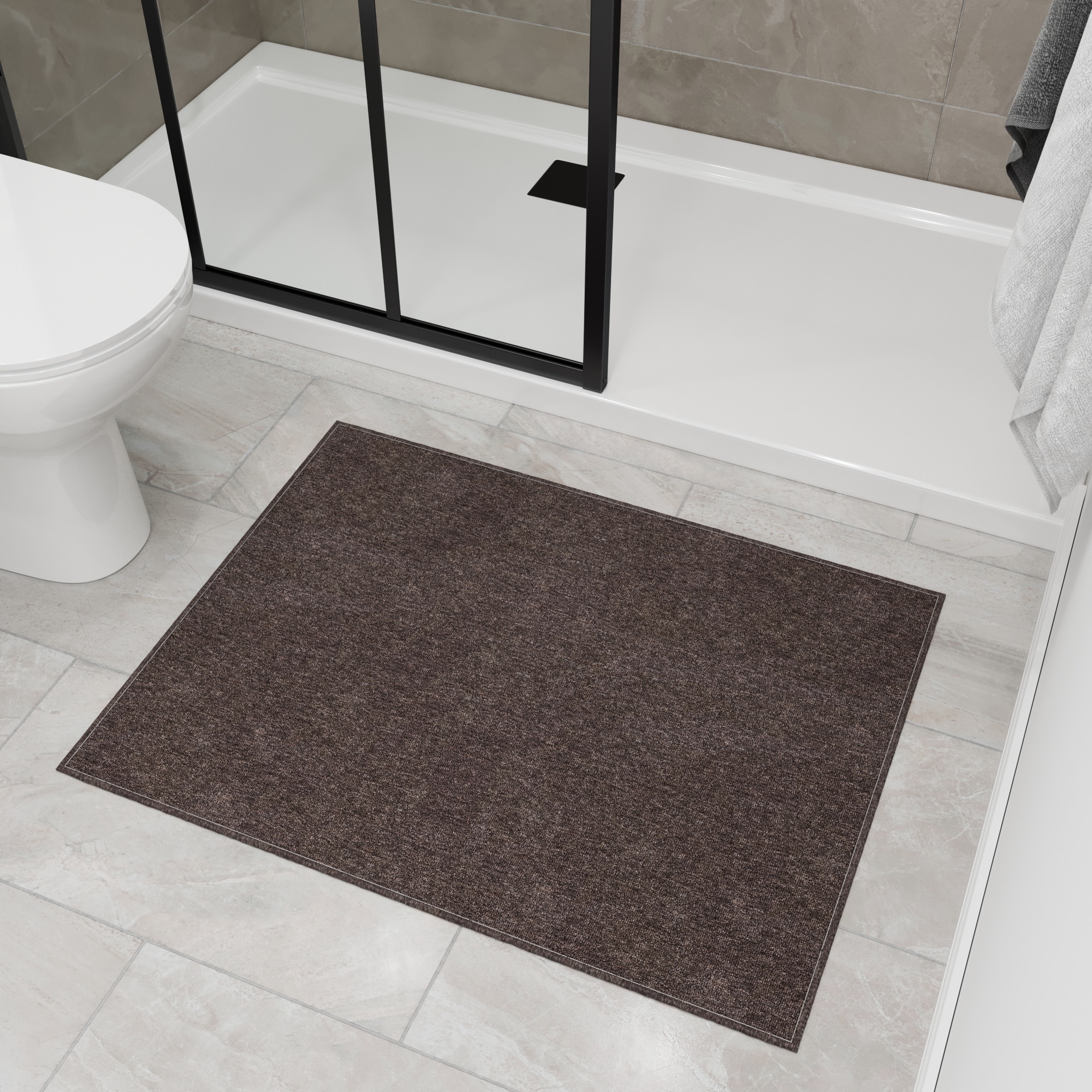 Ottomanson OSC8508-3X4 Non-Slip 2'6" x 4' Custom Cut Entryway Mat 3 x 4 (ft) Loomed Polyester Brown Rectangular Indoor Solid Area rug