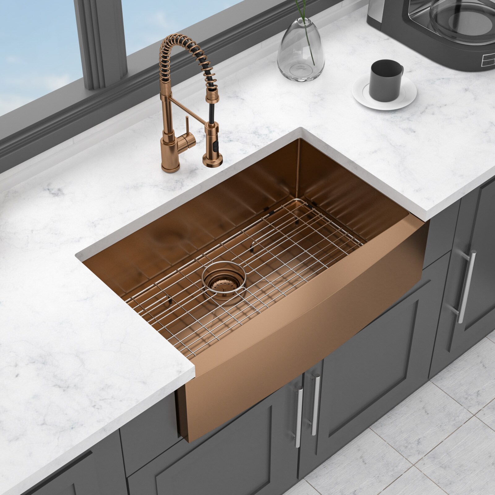 LUXEYARD 30 Rose Gold Farmhouse Sink - 30x21x10 Inch Kitchen Sink Stainless Steel 16 gauge Apron Front Kitchen Sink