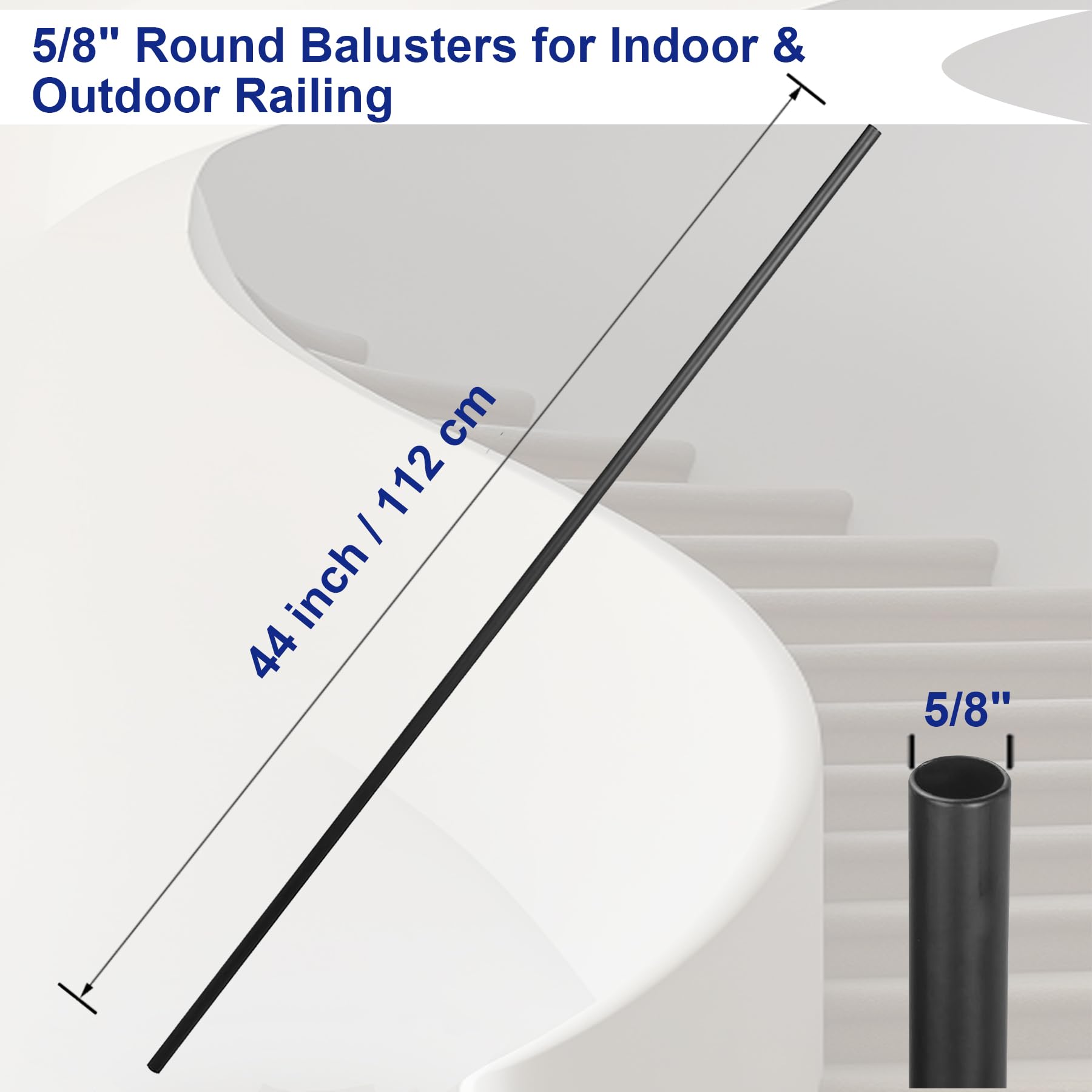 Adrinfly 15 pack satin black stair balusters 44 inch round hollow iron ...