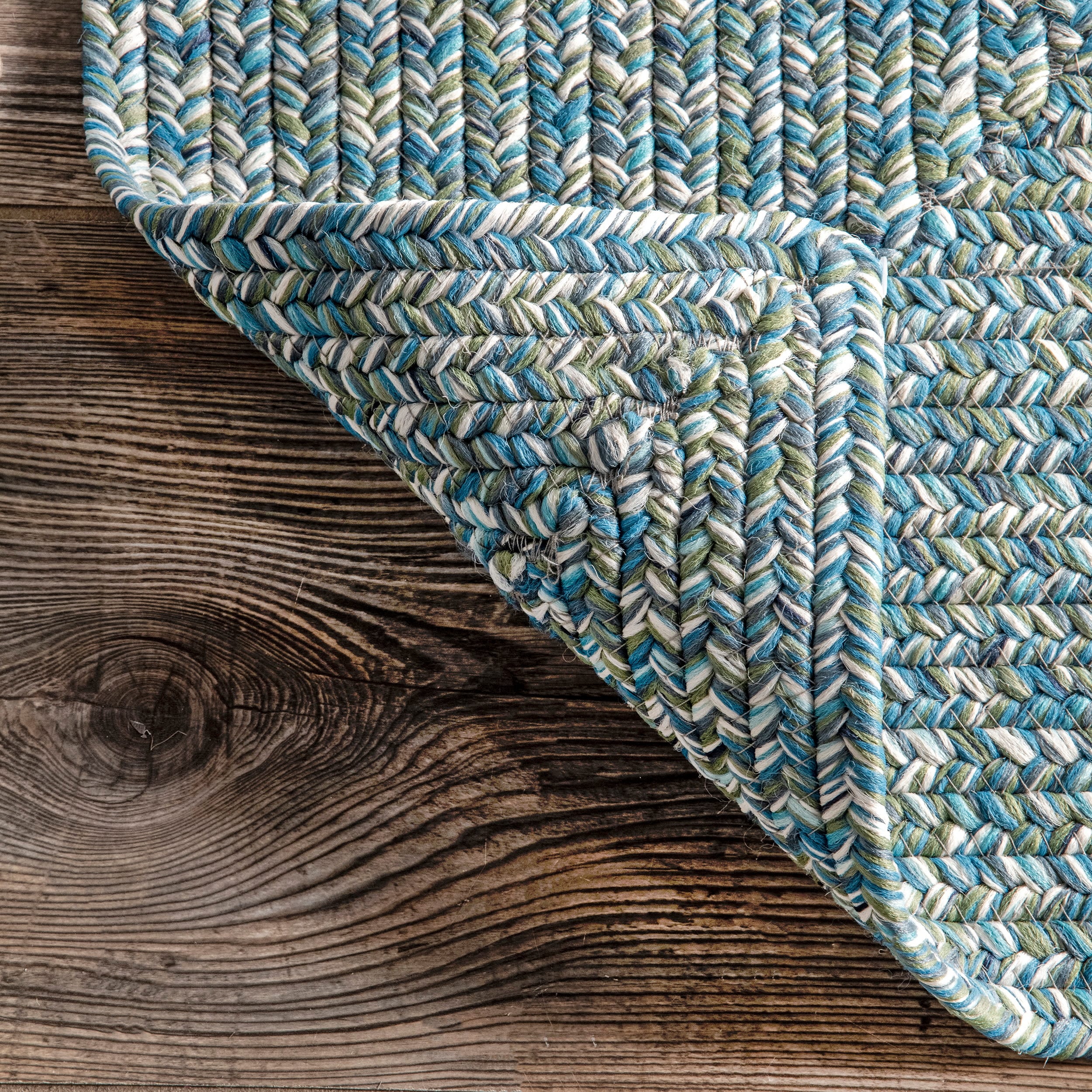 Aqua Braided Synthetic Indoor/Outdoor Area Rug, 4x6