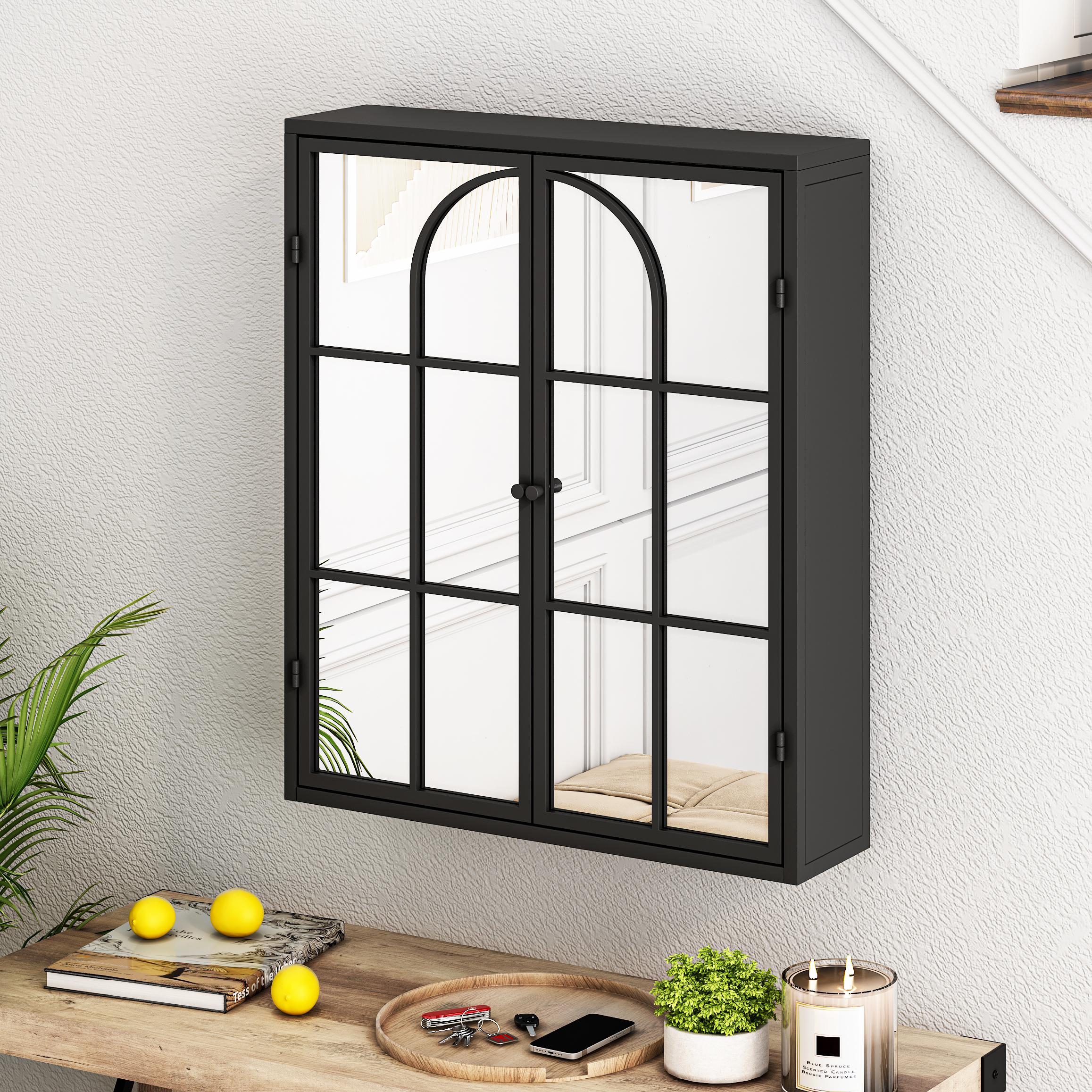 Bayfeve BF-38627-MIR 23.62 In Vintage Two Door Wall Cabinet with Mirror, Three-level Entrance Storage Space