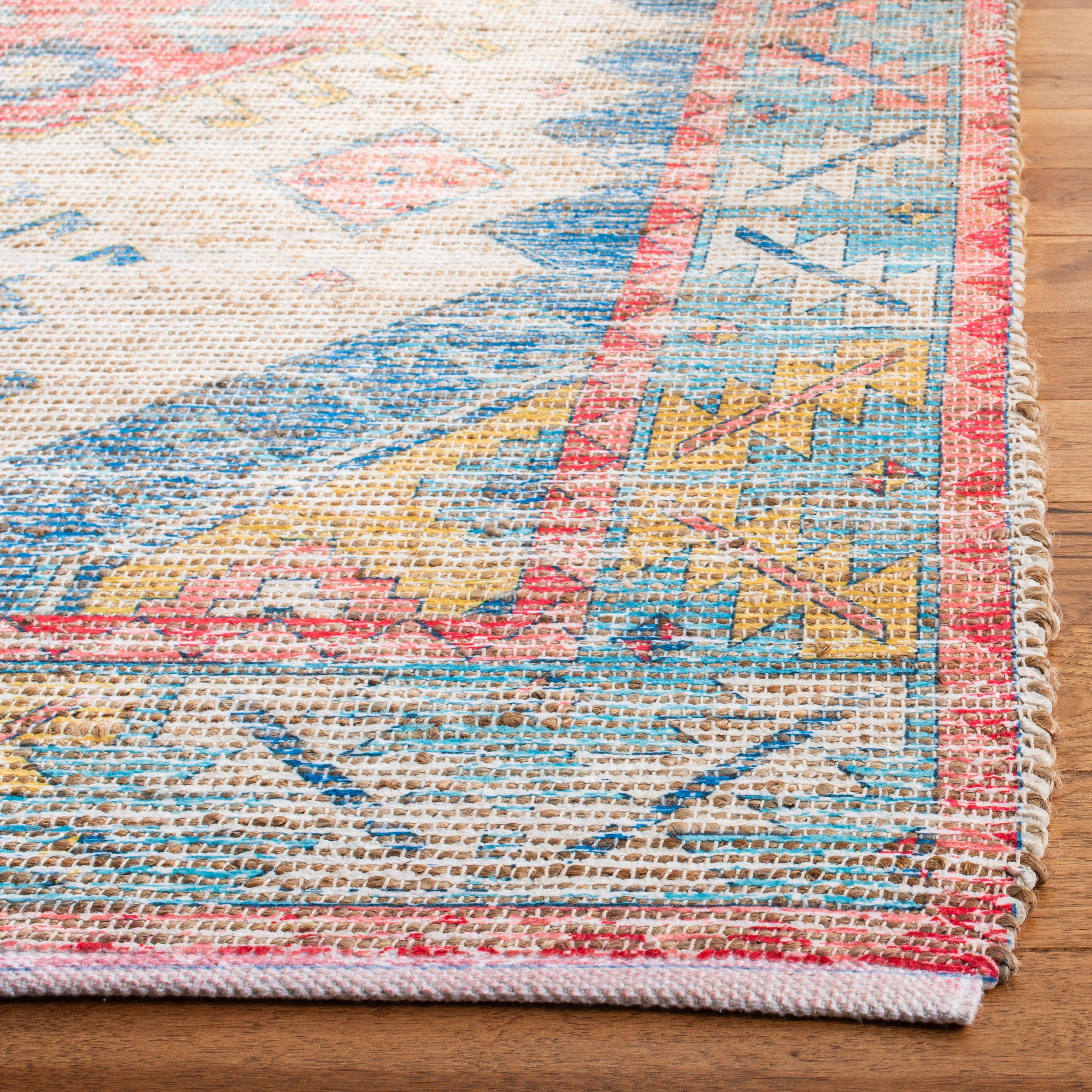 Saffron Elegance Blue and Cream Cotton Blend 6' Square Area Rug