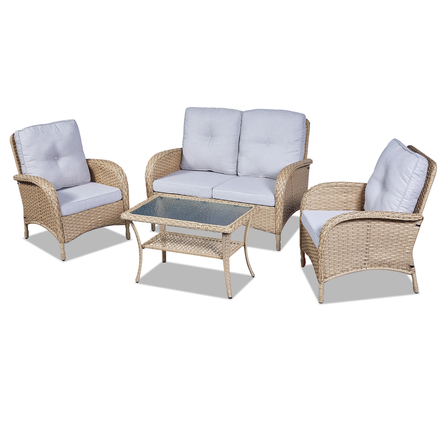 Rilyson FS044046-1 New Juntos 4 -Piece Wicker Patio Sofa Conversation Set with Multiple color/finishes Cushions