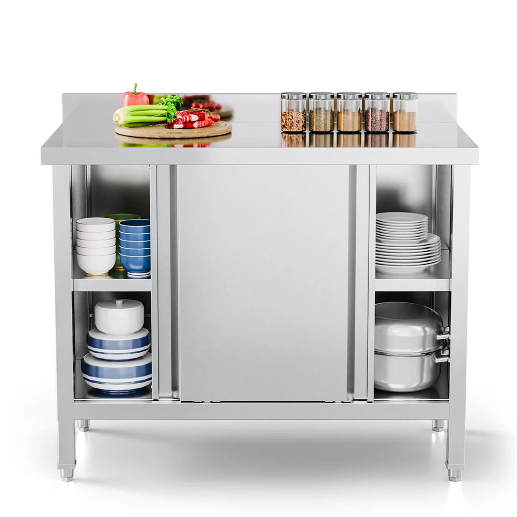 Winado  39 x 19 inches Stainless Steel Table Prep Table with Cabinet and Backsplash