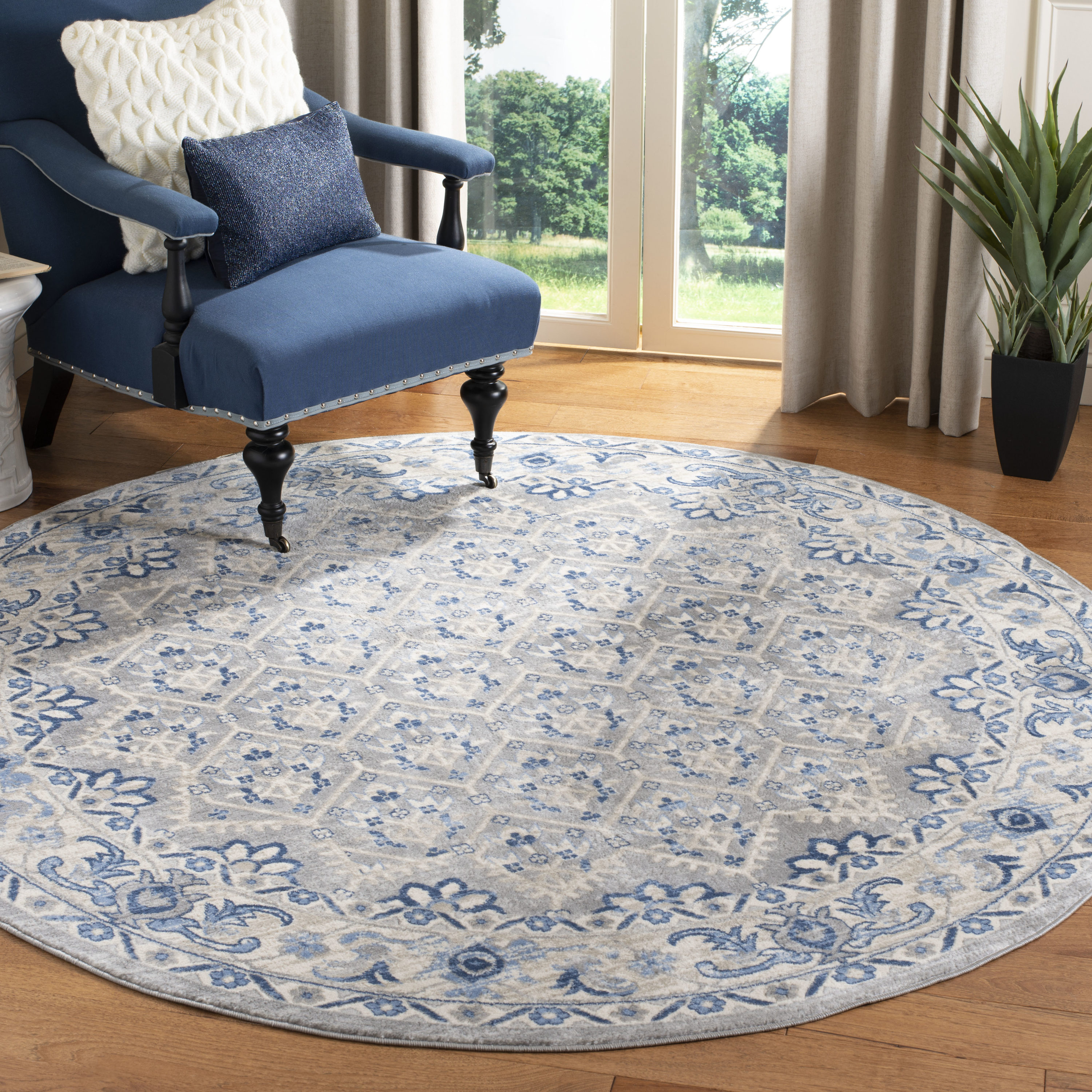 Safavieh Brentwood 9 X 9 (ft) Light Gray/Blue Round Indoor Distressed ...