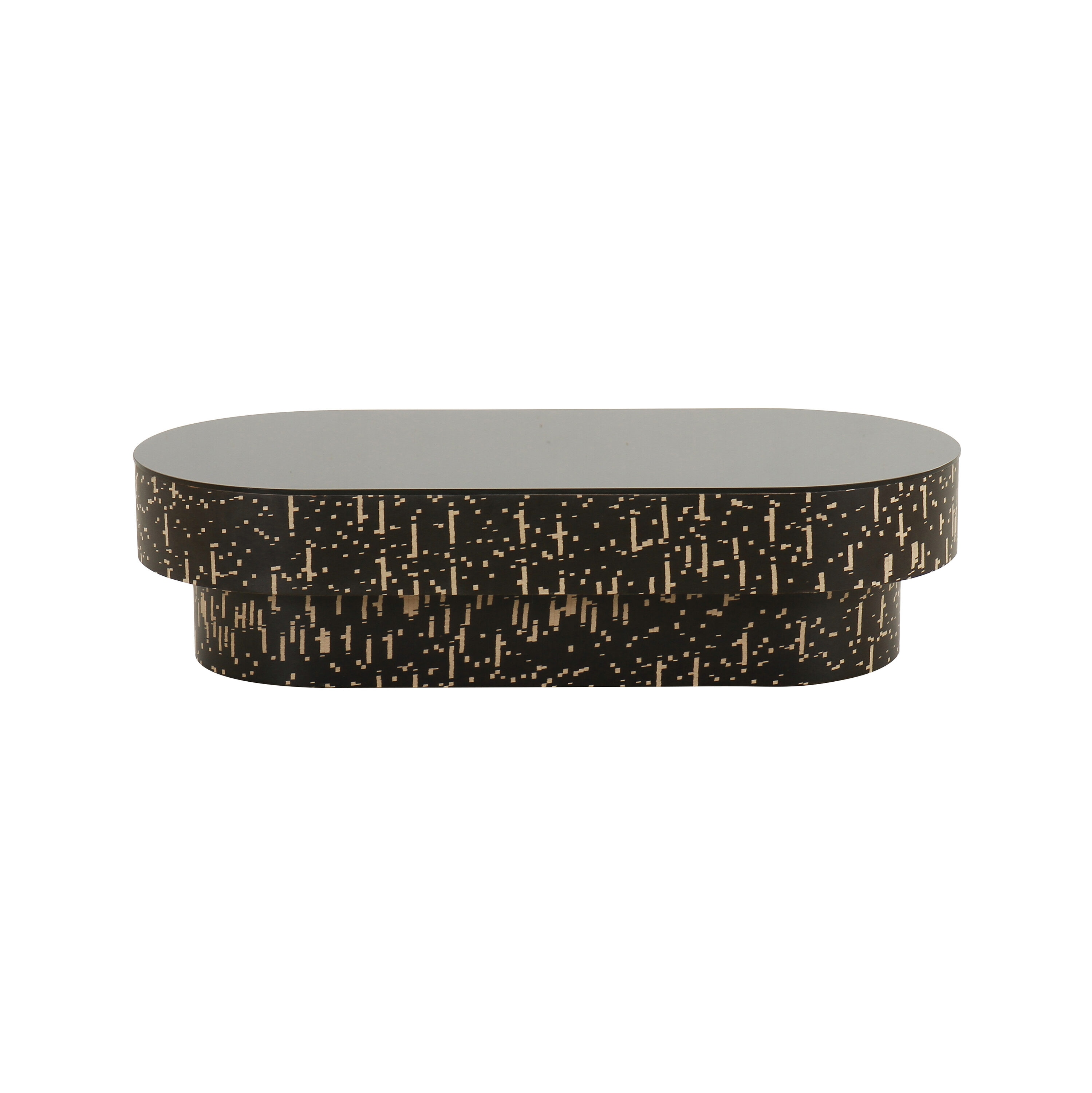 Faye Black Oval Glass and Wood Coffee Table