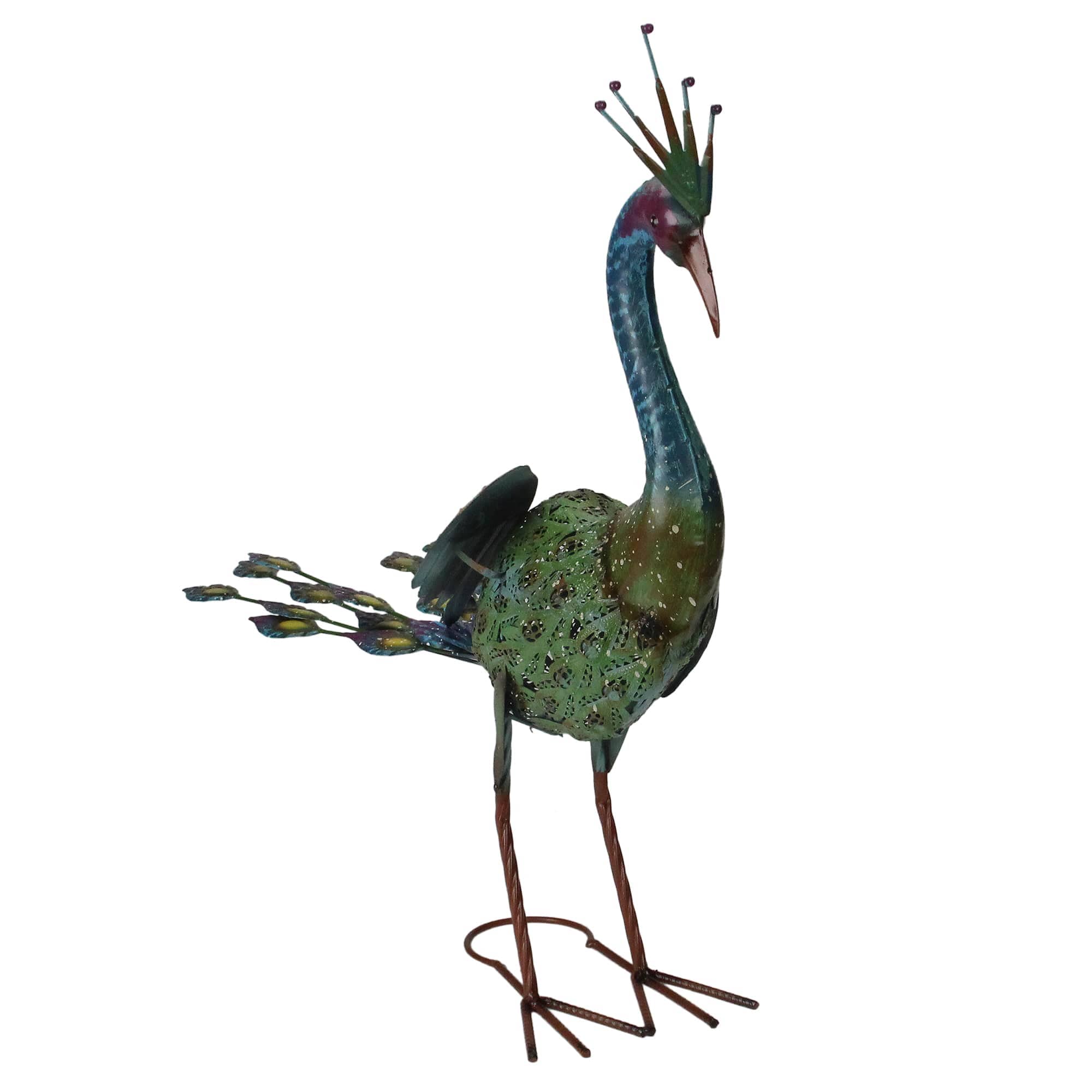 NAPCO - 24 inch Green and Blue Metal Peacock Outdoor Garden Statue