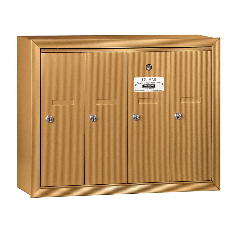 SALSBURY INDUSTRIES 3504BSP Wall Mount Gold Metal Extra Large Lockable Cluster Mailbox