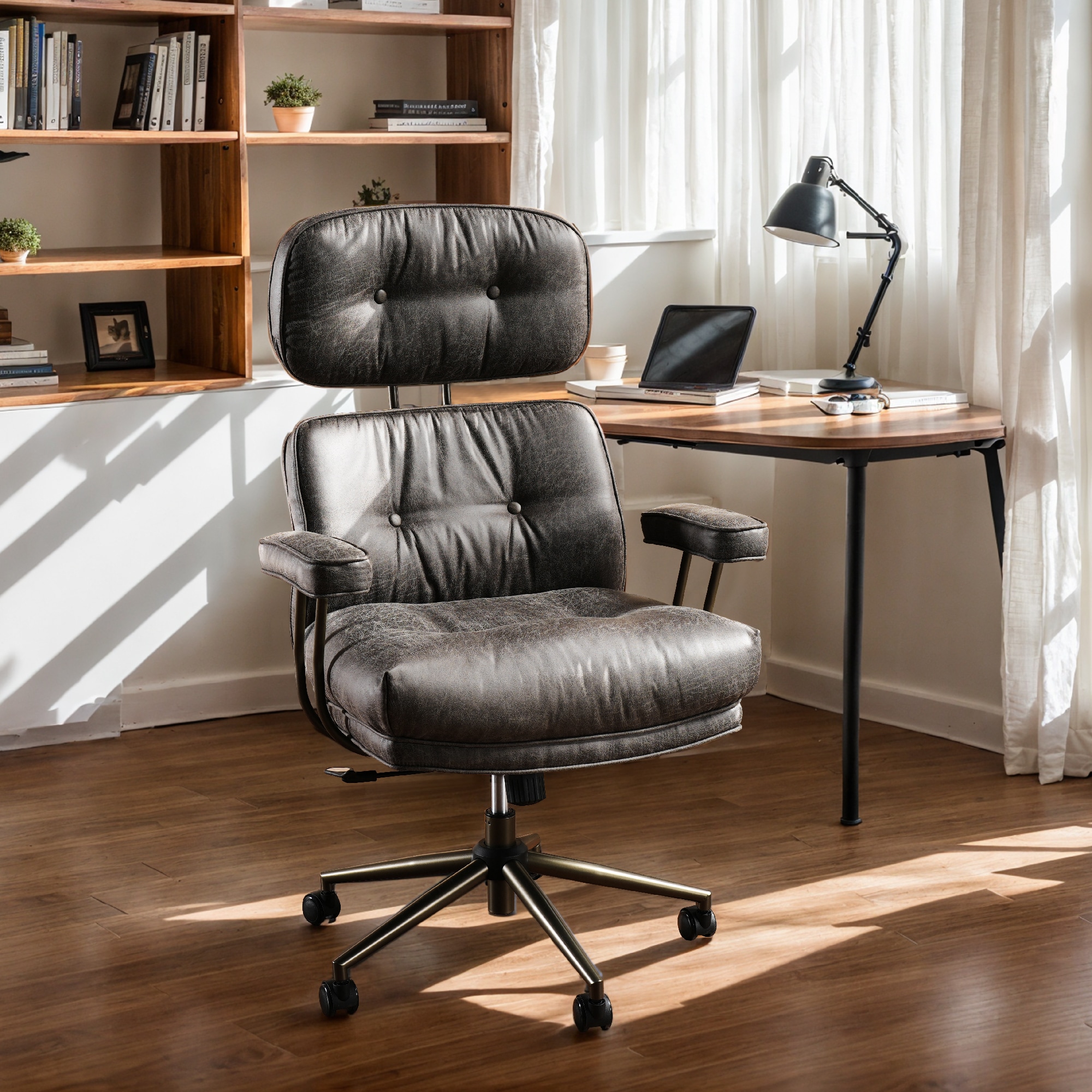 Pouuin SCKS20 Taupe Contemporary Ergonomic Adjustable Height Swivel Upholstered Desk Chair