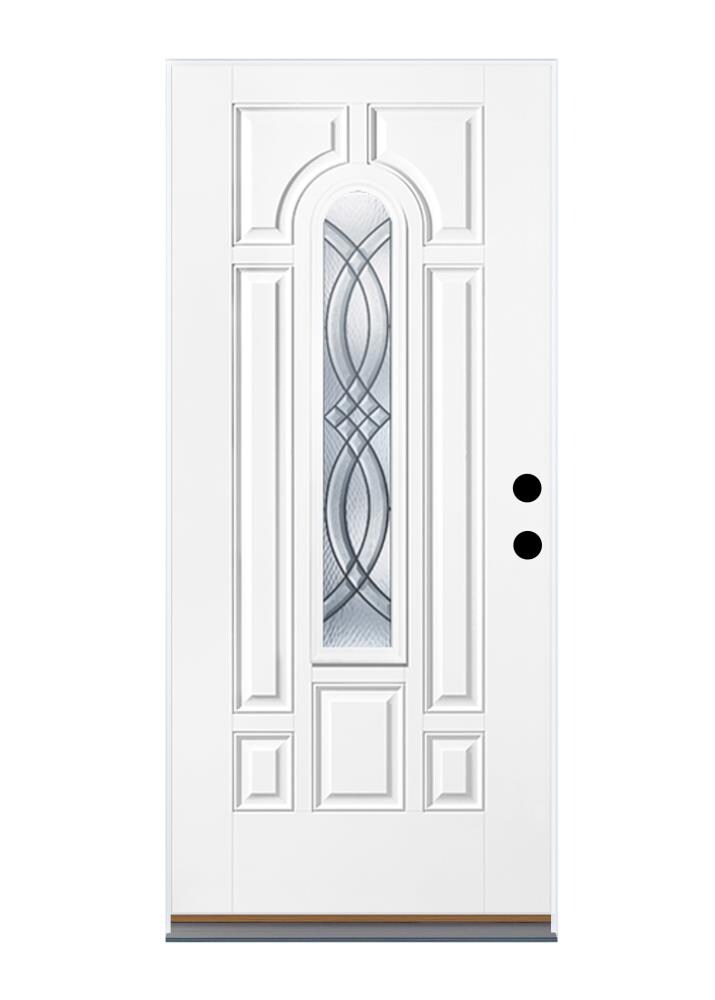 Therma-Tru Benchmark Doors B28SD8CATCZLN6 TerraCourt 32-in x 80-in x Fiberglass Center arch lite Left-hand inswing Ready to paint Unfinished Prehung Front Door Insulating core
