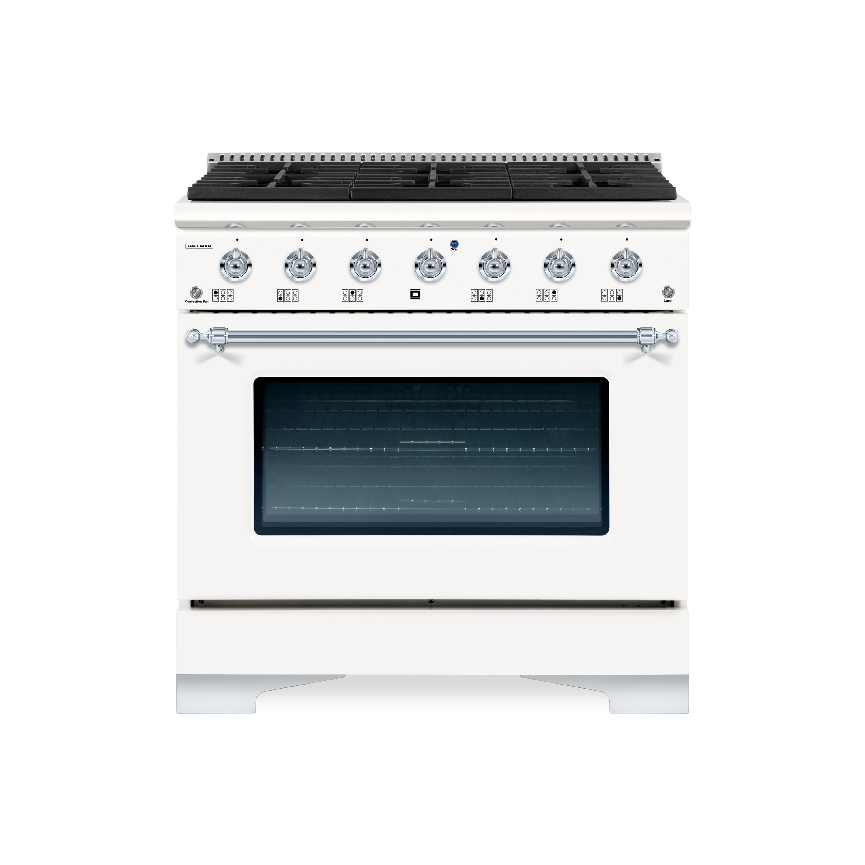 Hallman HCLRDF36CMWT 36-in Deep recessed 6 burners Convection Oven Freestanding Dual Fuel Range ( White )