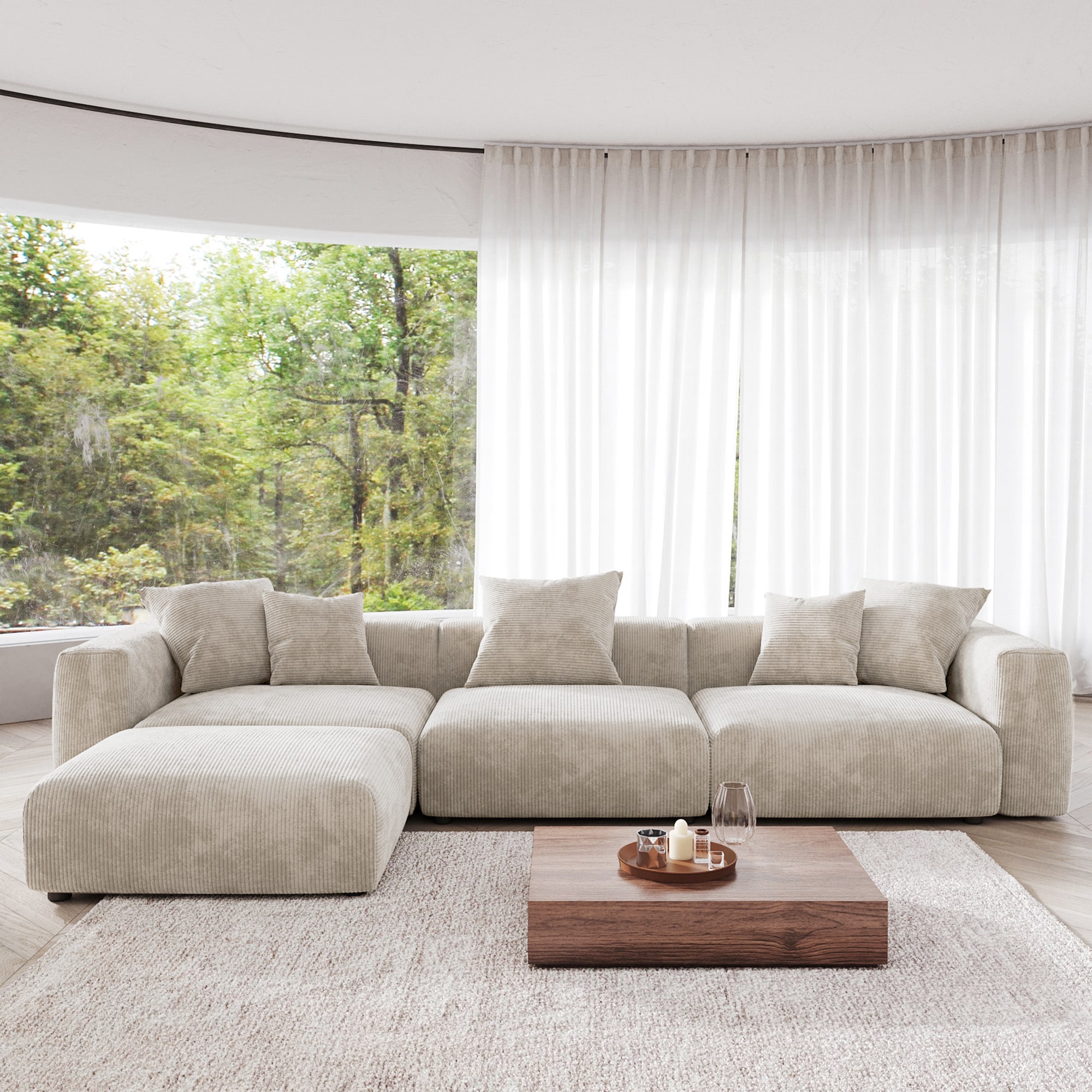 BuotiqHom DH-S3+1-126BE 141.73-in Casual Beige (3 Seats + 1 Ottoman) Sectional