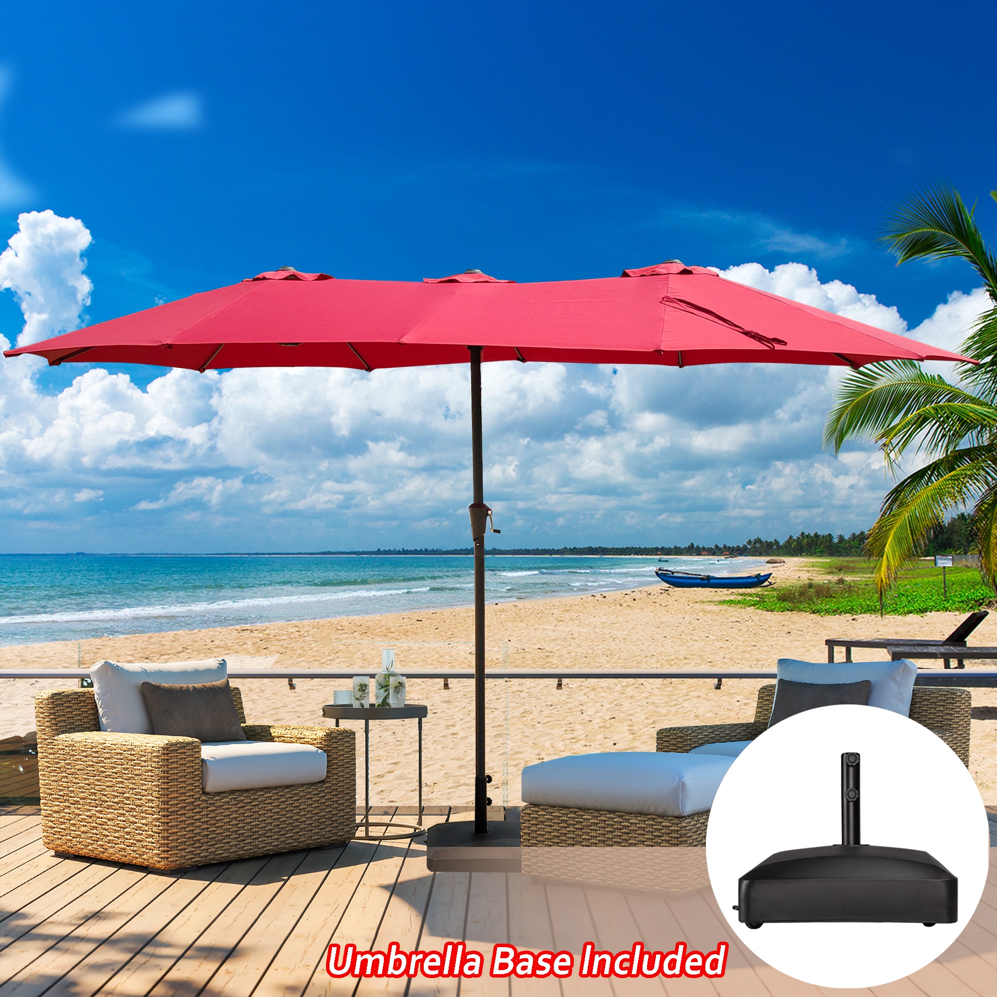 Fun Orange FUN11HW11 15-ft Steel Red No-tilt Market Patio Umbrella with Base