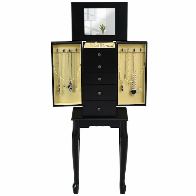 Goplus Jewelry Cabinet Storage Chest Standing Organizer Mirror Black at ...