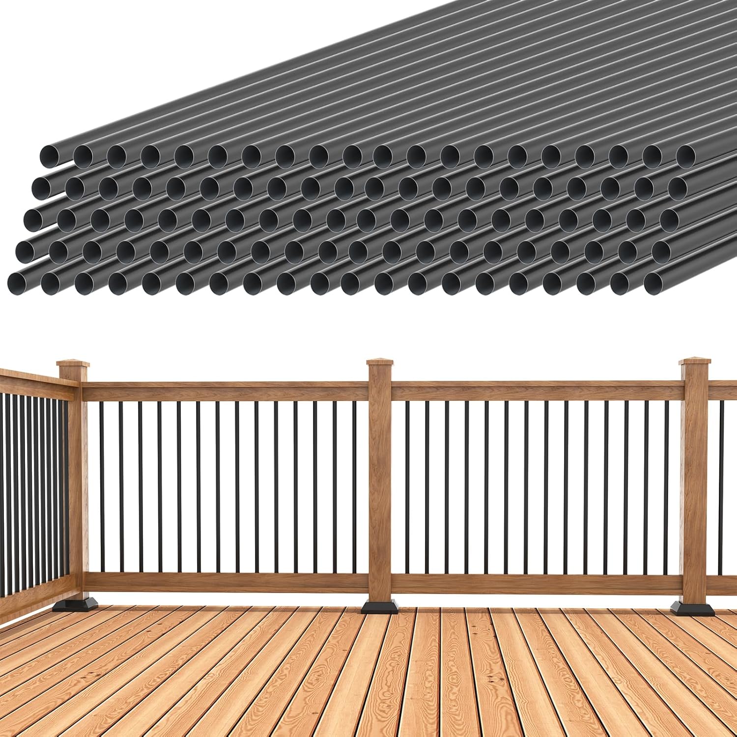 LOVMOR SF-R-32-100DR 100-Pack 32 inch x 0.75 inch Iron Deck Balusters Hollow Round Deck Railing Spindles