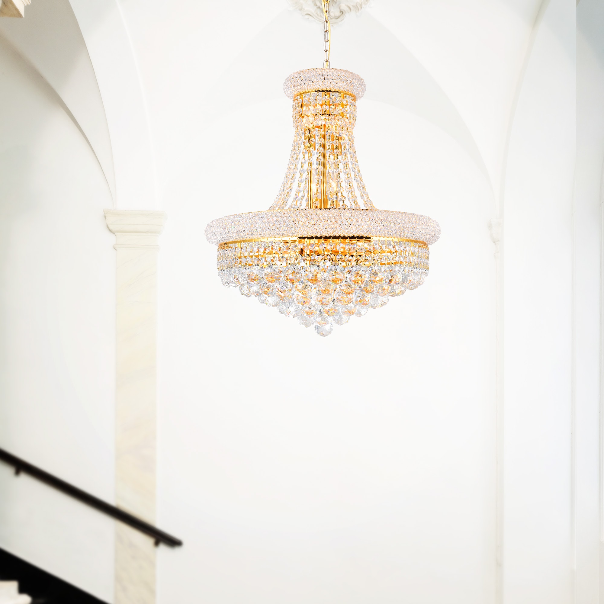 CWI Lighting 8001P20G Empire 14 -Light Gold Traditional Crystal For Use in Bathrooms, Bedrooms, Dining Rooms, Foyers, Kitchens, Living Rooms Chandelier