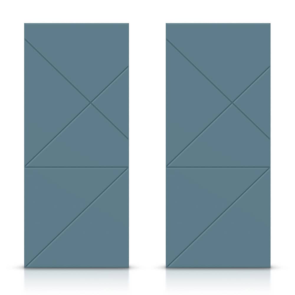 CALHOME CMD-CNC229-96X36BP(2 CNC-229 72-in x 96-in Dignity Blue Crossbuck Smooth Hollow core Stained MDF Closet Sliding Door