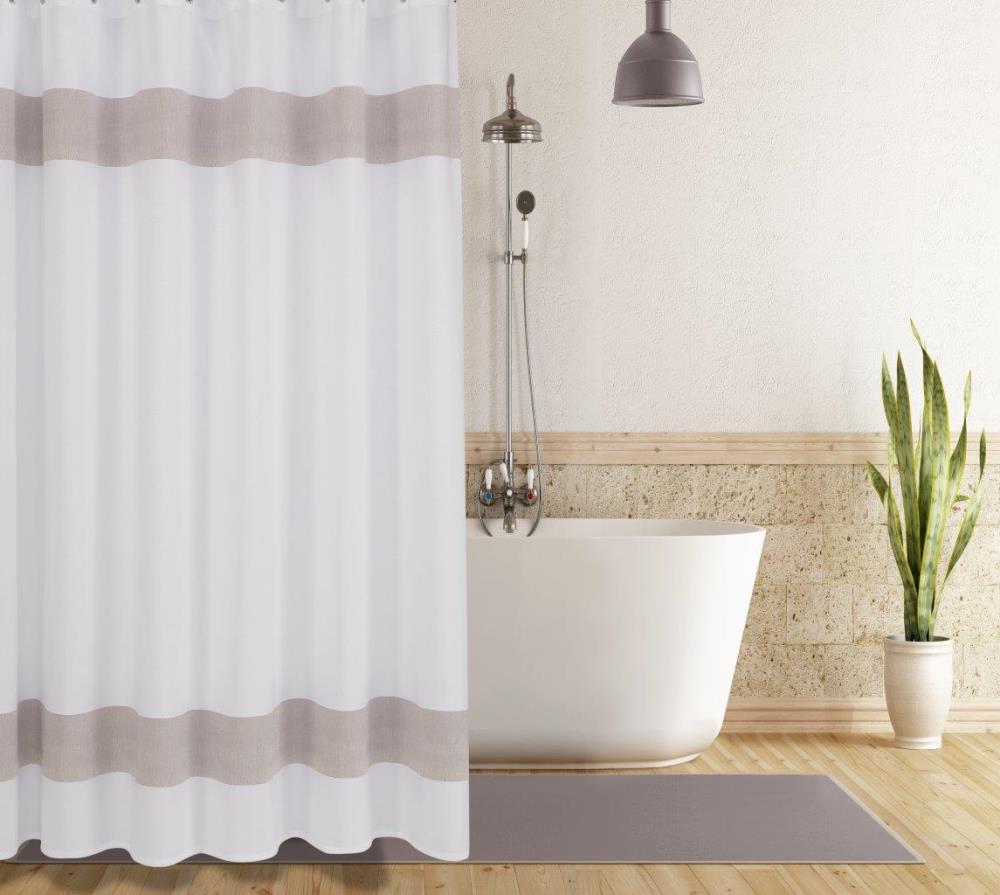 Tan and White Shower Curtain  No Liner Needed Made in USA 