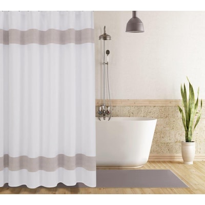 Cotton Beige Solid Shower Curtain, Grey White And Tan Shower Curtains