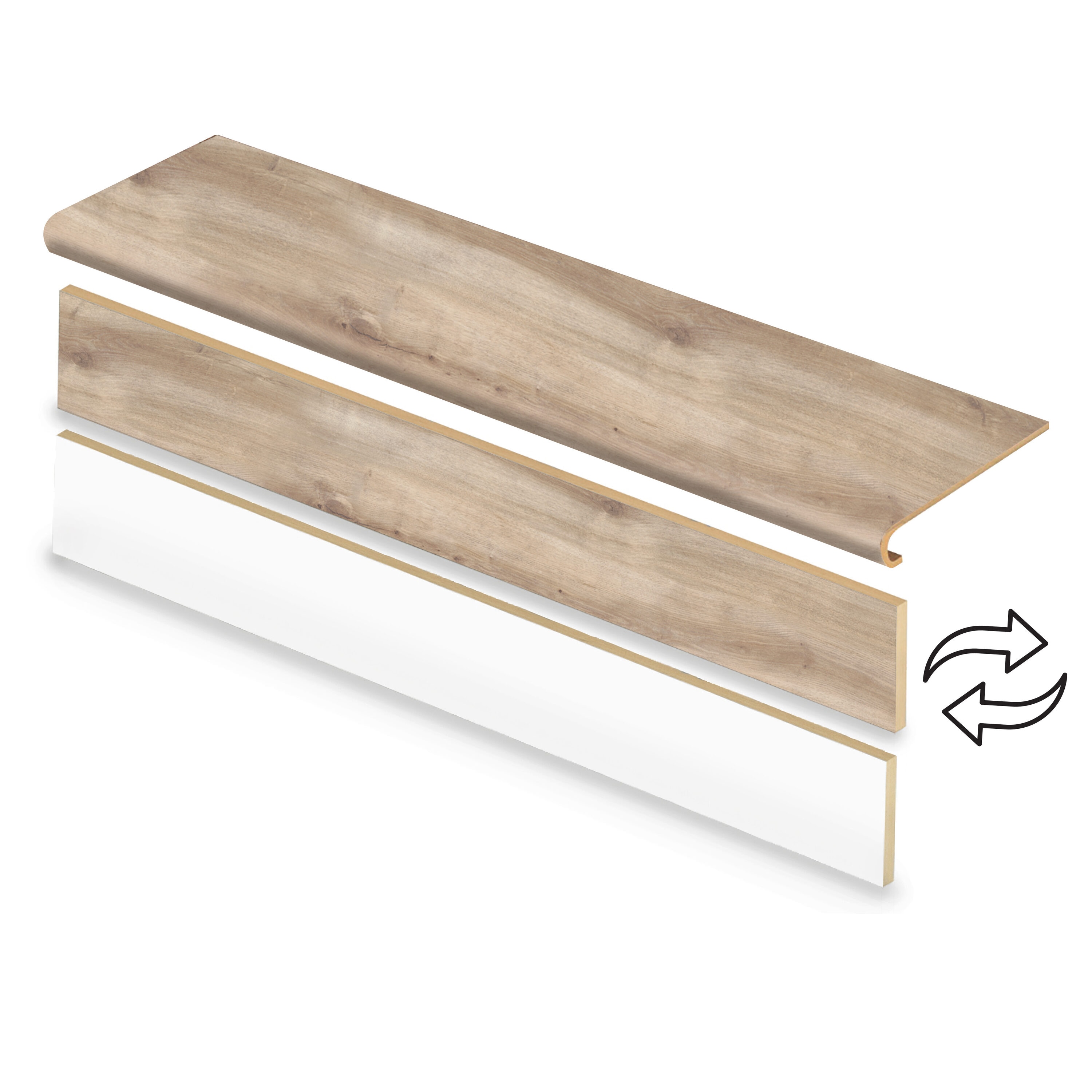 Zamma Cap A Tread Stair Renewal System 47-in x 12.125-in x 1.6875-in Driftworn Oak Type 1 Kit with Reversible Riser Laminate Bullnose Stair Tread #20C077157
