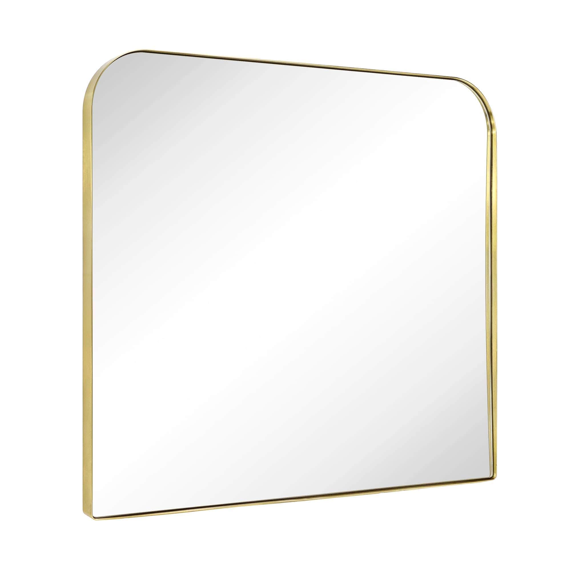 TEHOME  Bhargava 32 in. W x 40 in. Large Arched Mantel Wall Mirror For Bathroom and Living Room in Brushed Gold