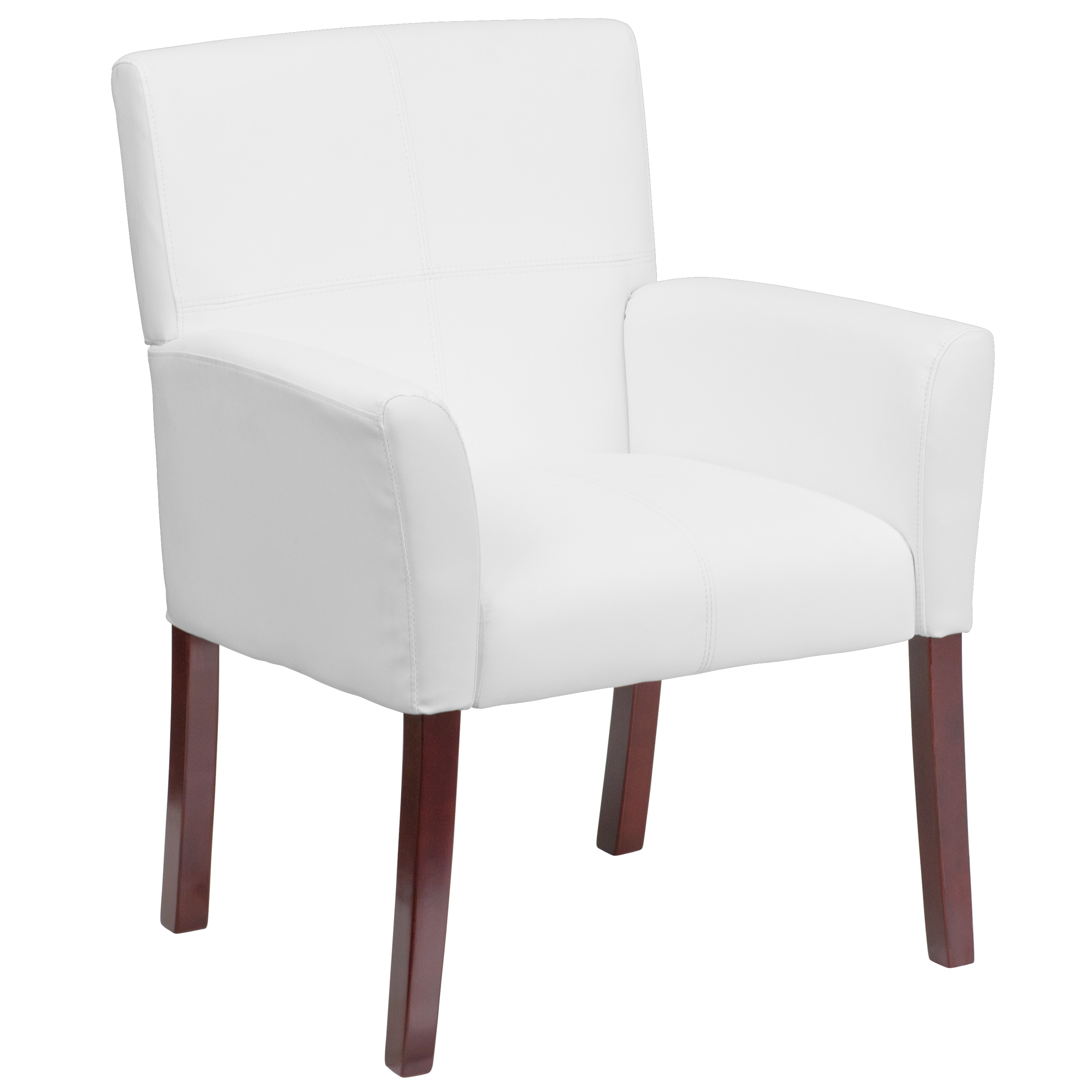 Taylor White LeatherSoft Executive Chair with Mahogany Wood Legs