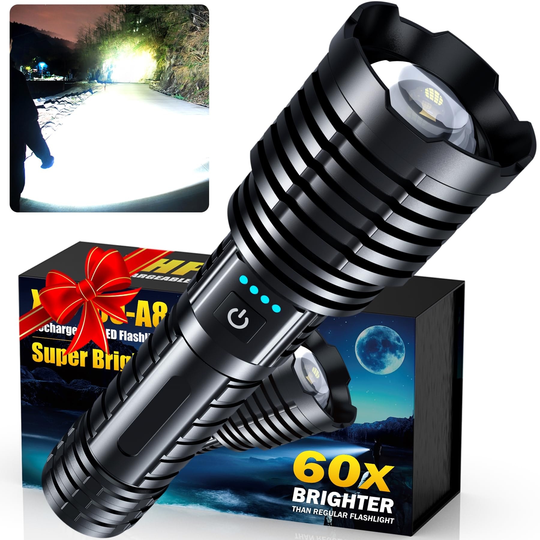 AOIZGMY Super Bright Rechargeable LED Flashlight 2500000 High Lumens 5 Modes Zoomable IP67 Waterproof 1 Piece for Camping and Home #LAZ0502K27