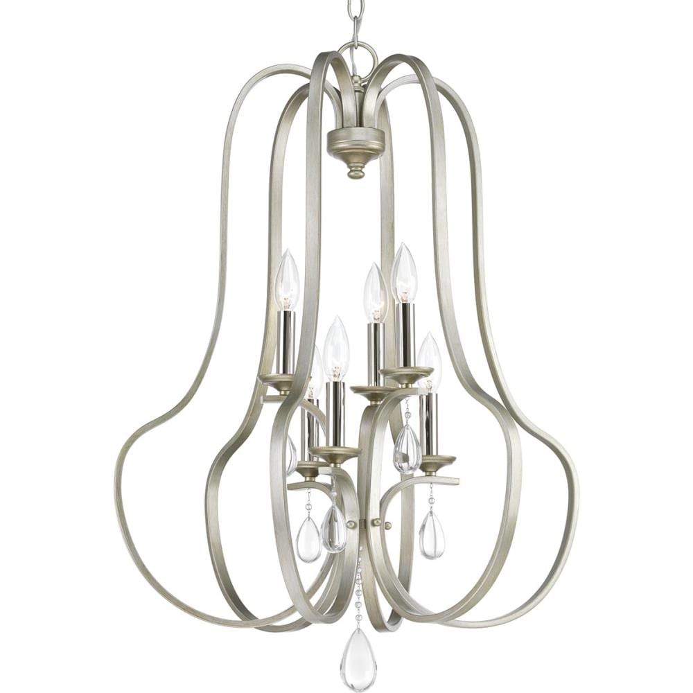 Progress Lighting P500100-134 Anjoux 6 -Light Silver Ridge Transitional Geometric Medium Hanging Pendant light