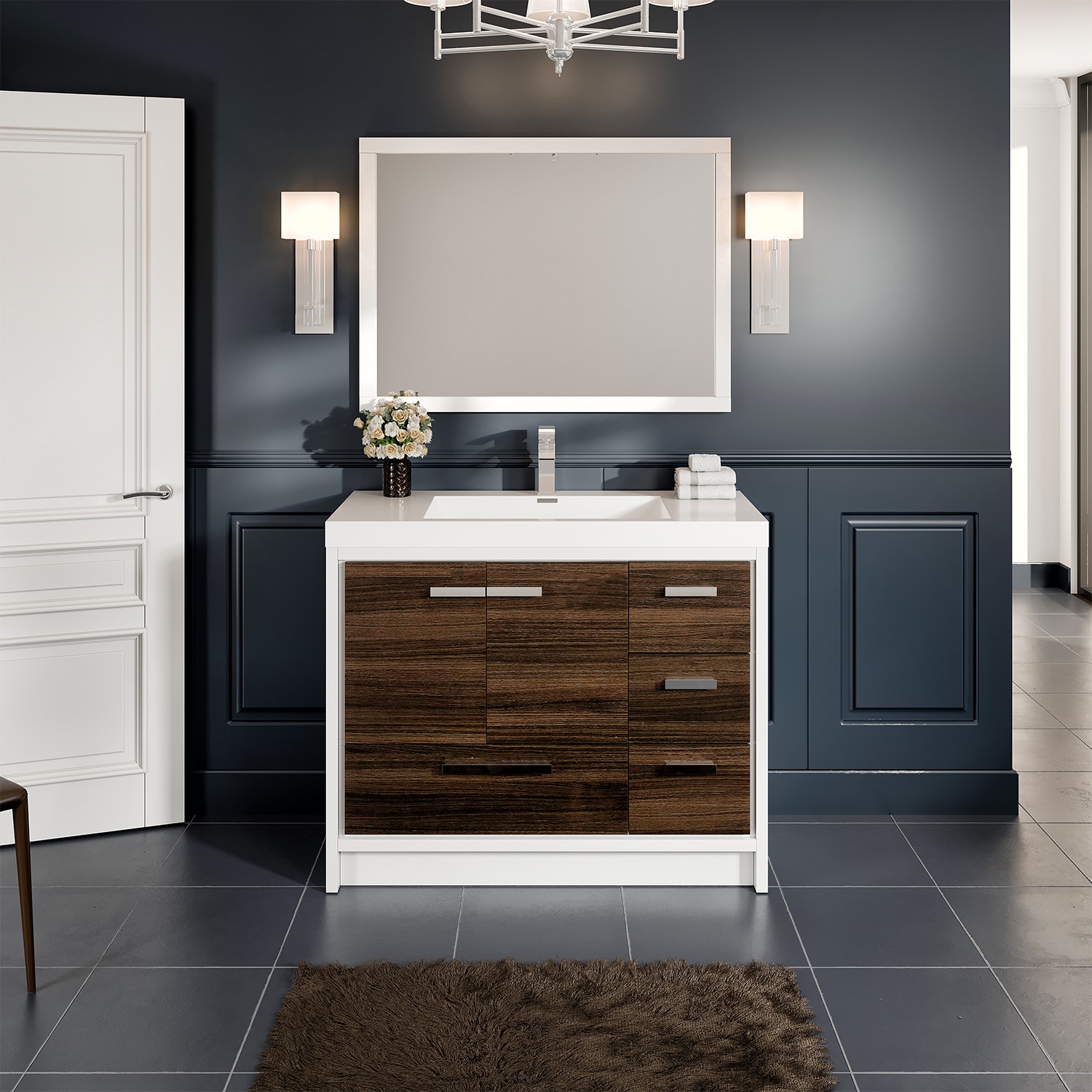 Eviva Grace 42 In Gray Oak Single Sink Bathroom Vanity With White Acrylic Top In The Bathroom 