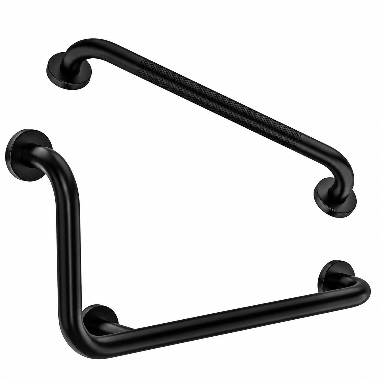Aoibox Black L Shaped 12 x 24 in Grab Bar with 20 in Knurled Shower Rail Stainless Steel Toilet Safety Bar Set #LABN4S3Z
