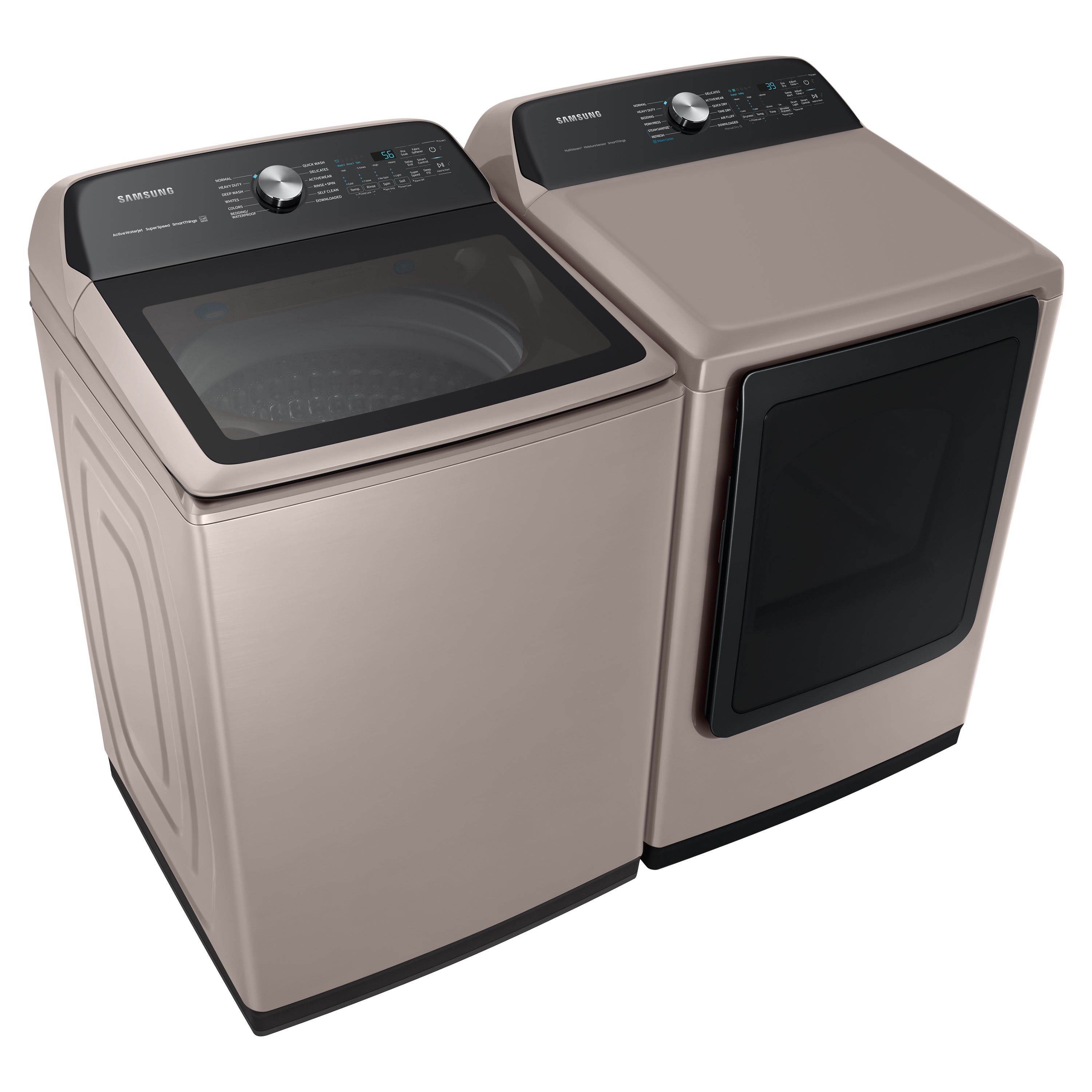Shop Samsung High Efficiency Smart Top-Load Washer and Electric Dryer in  Champagne at