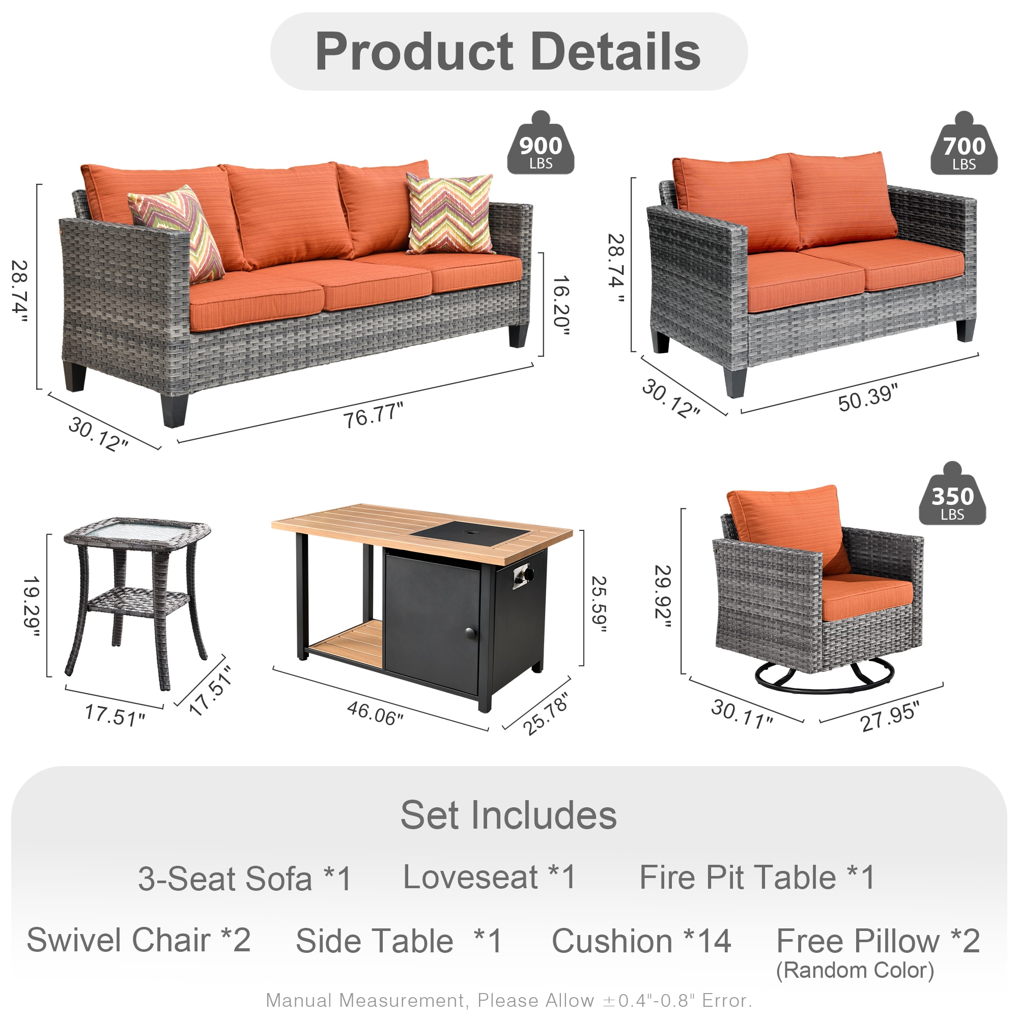 XIZZI XSQL8164-RC3DFP Patio-Conversation-Sets - View #12