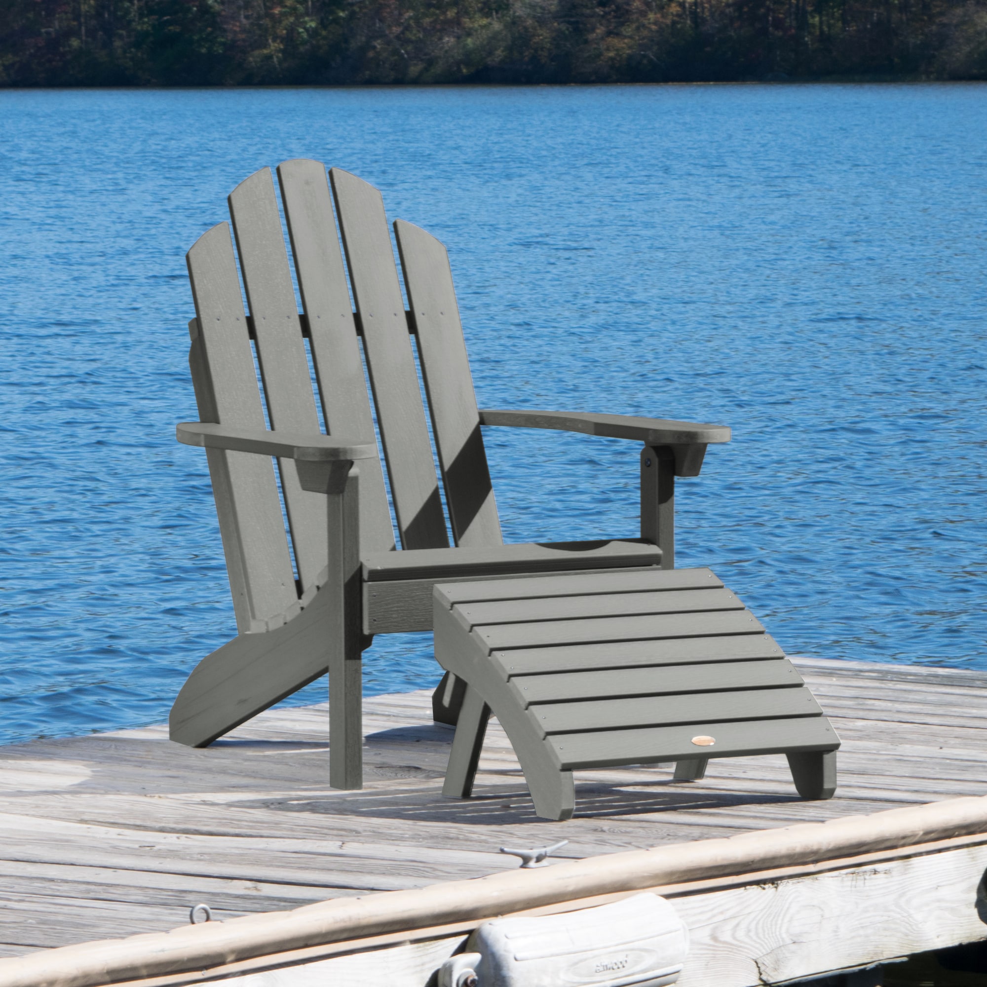 highwood AD-KITCLAS3-CGE The Adirondack Coastal Teak Poly-lumber Frame Stationary Adirondack Chair with Slat Seat