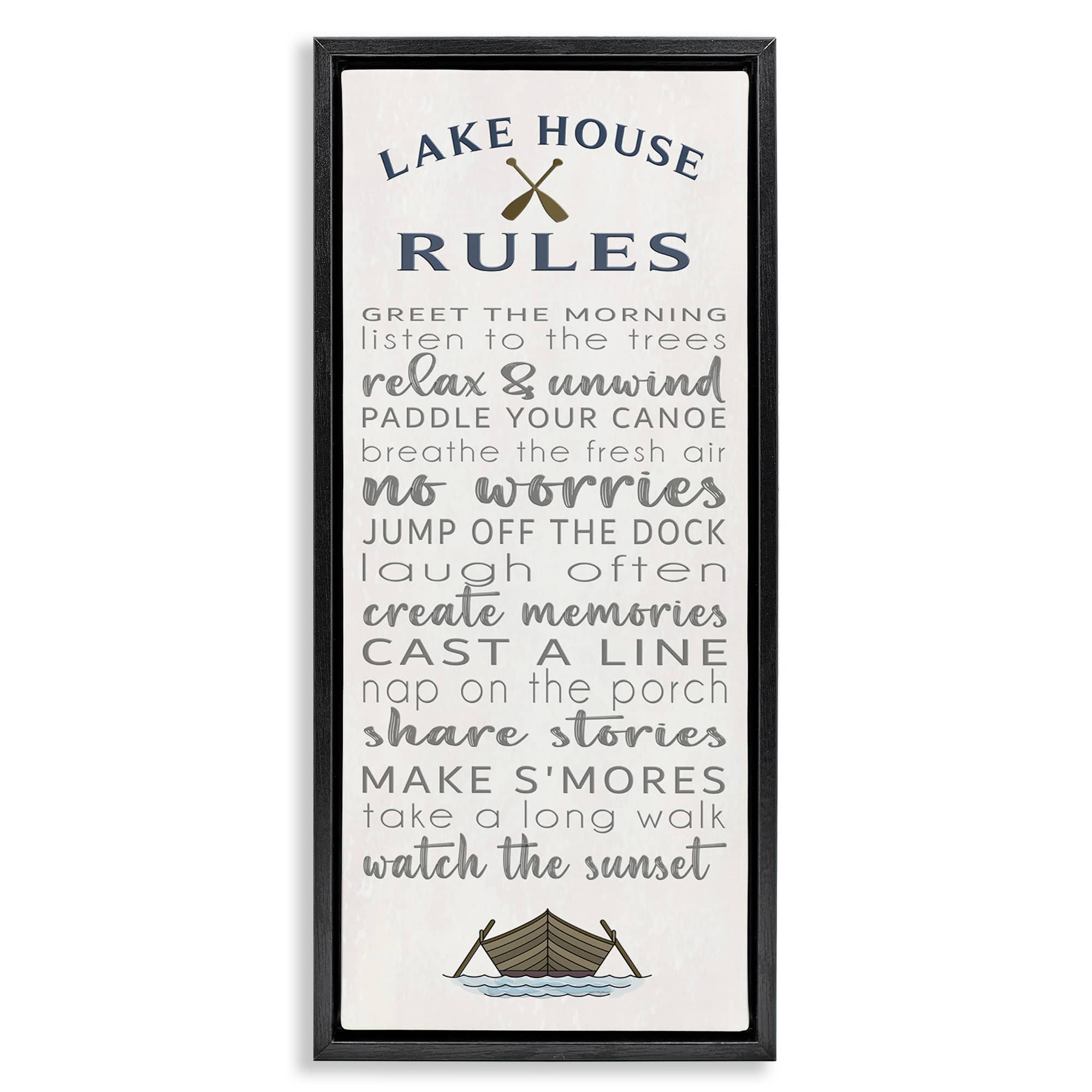 Stupell Industries BT-583-FFB-13X30 Fun Lake House Rules Black Framed Floater Canvas Wall Art By Seven Trees Design 15 x 31