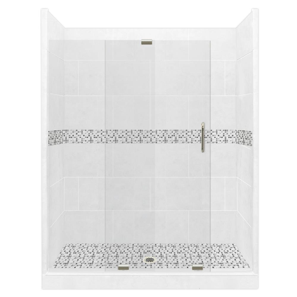 American Bath Factory KS-S603680LA-CD-SN Laguna Natural Buff/Del Mar 32-Piece 36-in x 60-in x 80-in Alcove Shower Kit (Center Drain) Drain Included