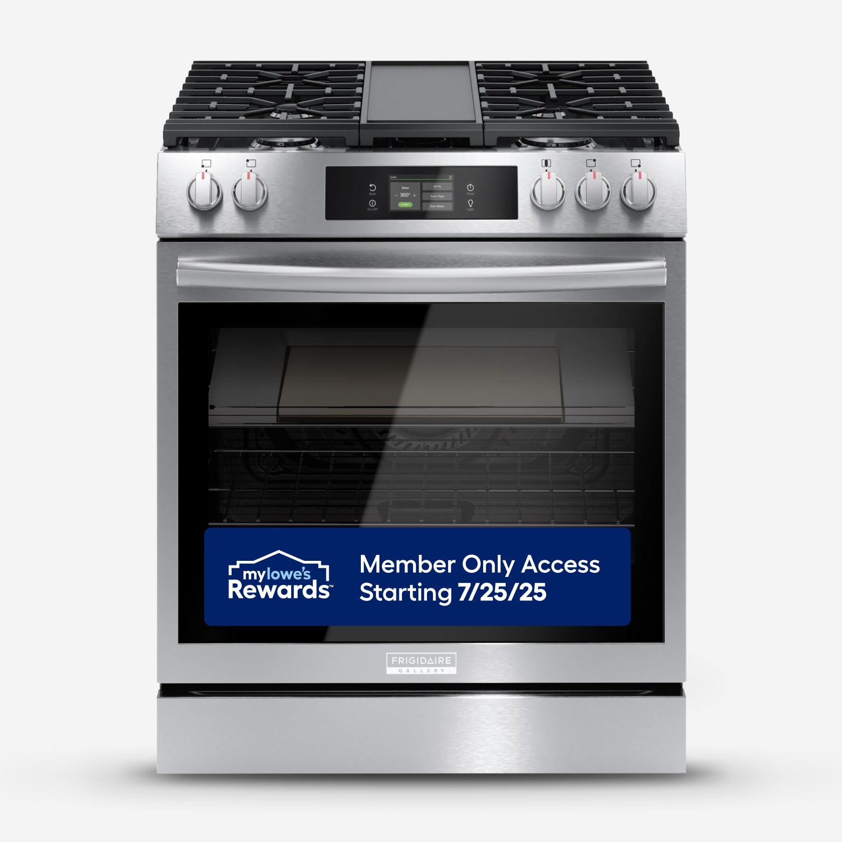 Frigidaire GCFG3070BF Gallery Stone-Baked Pizza 30-in 5 burners 6-cu ft Air Fry Convection Oven Slide-In Natural Gas Range ( SmudgeSmudge-Proof Stainless Steel )