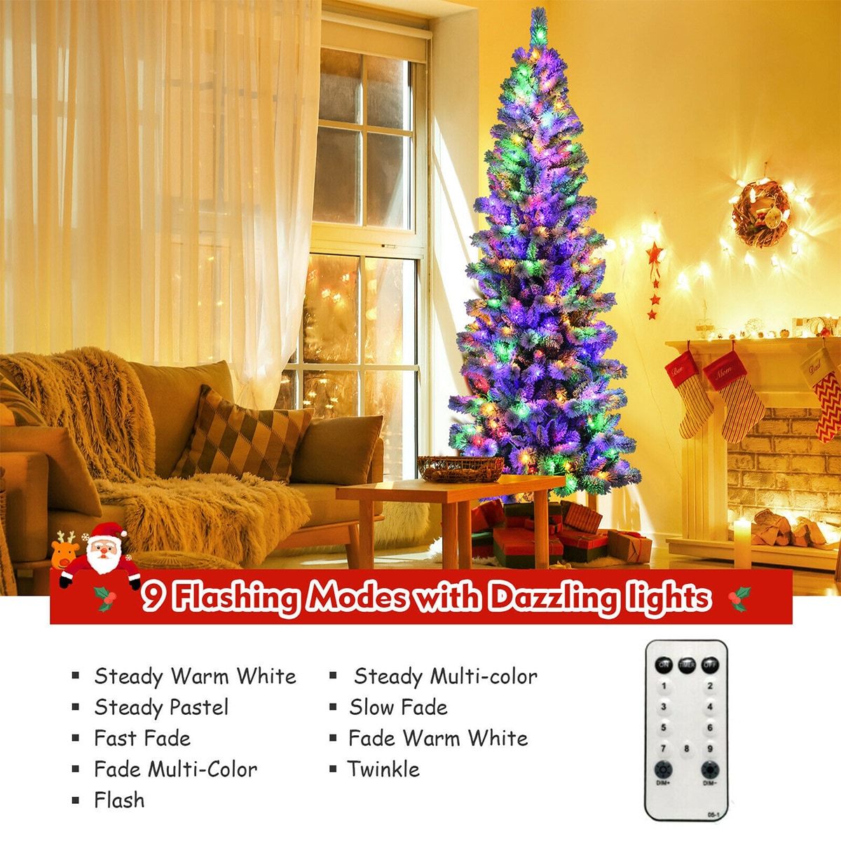 WELLFOR Remote Control Tree 8-ft Pre-lit Flocked Artificial Christmas Tree  with LED Lights in the Artificial Christmas Trees department at