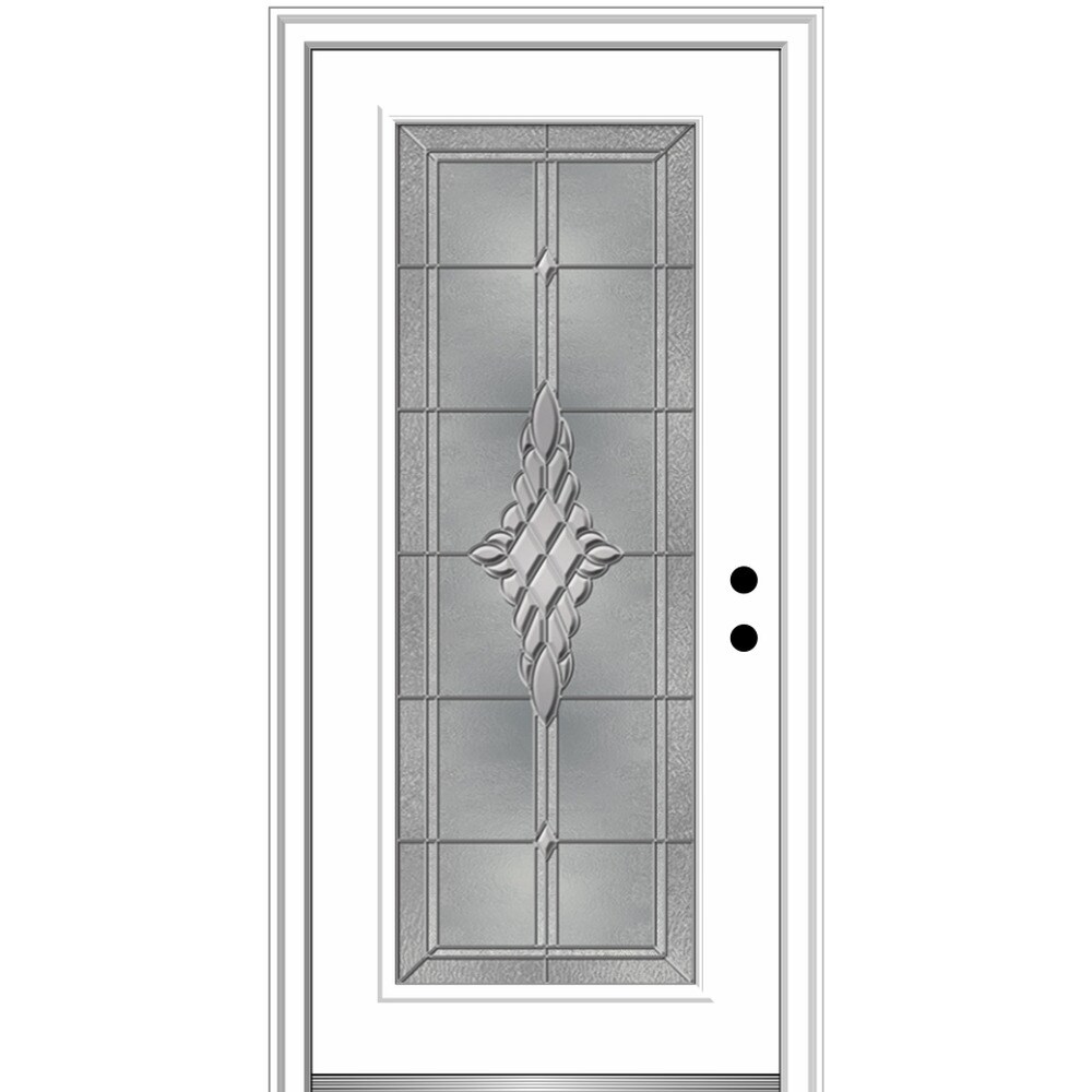 MMI DOOR ZZ3656285L 36-in x 80-in x 4-9/16-in Fiberglass Full lite Left-hand inswing Primed Prehung Front Door with Brickmould Insulating core