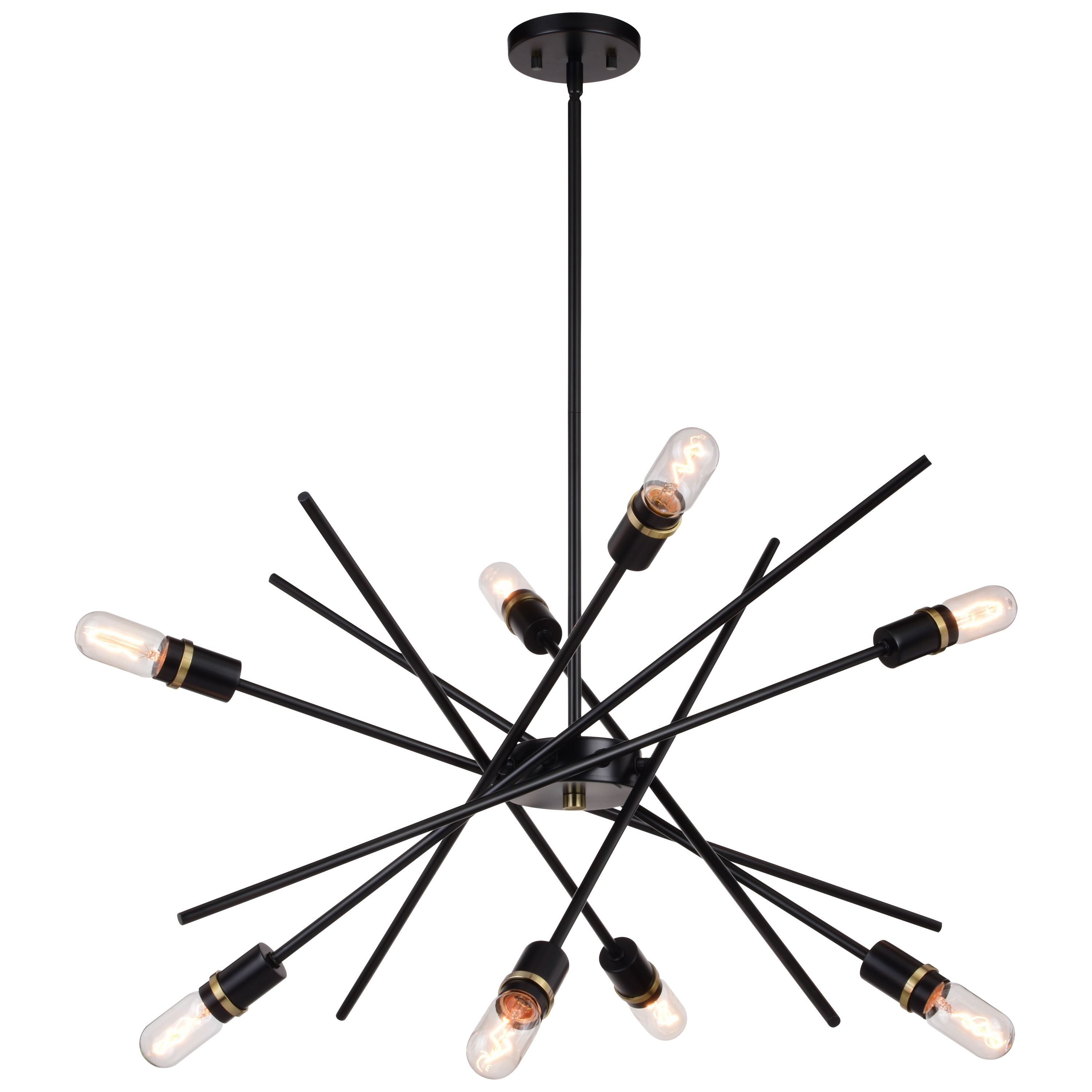 Halsted 29.25" Black and Satin Brass Mid-Century Modern Chandelier