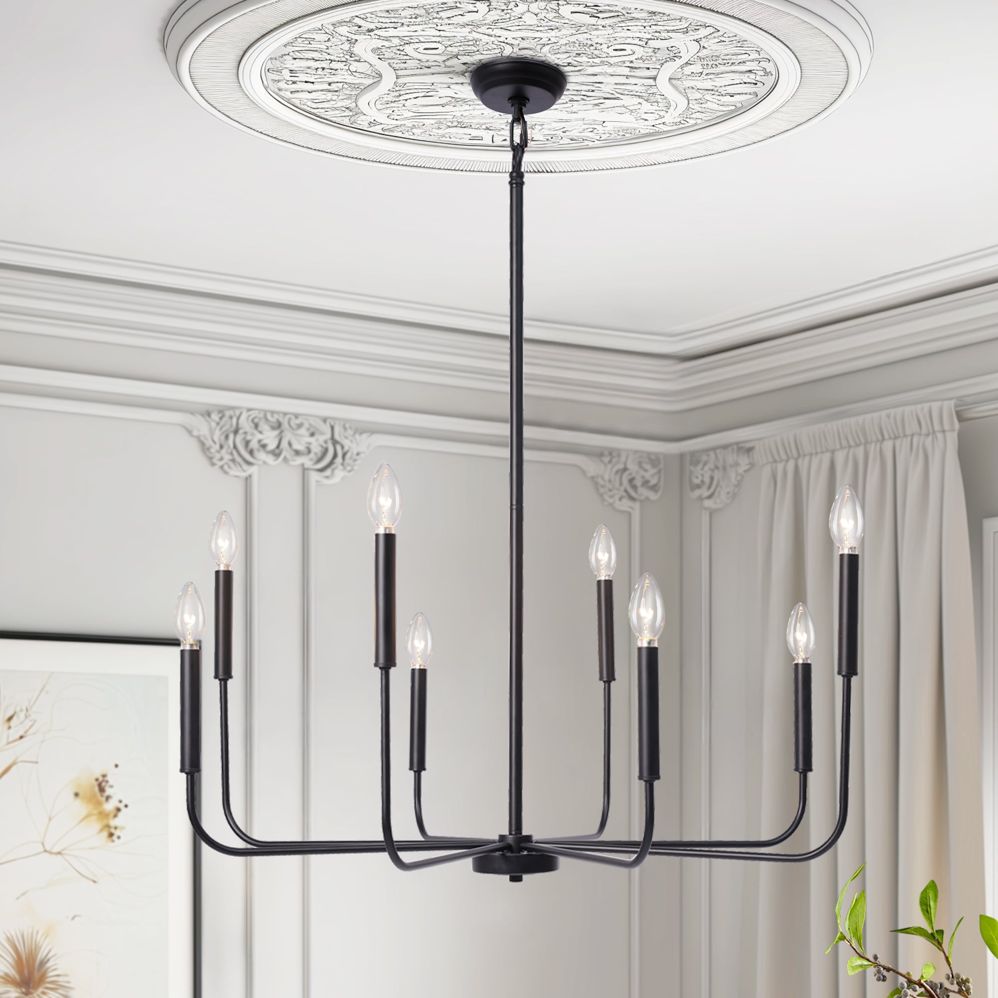 LNC LZAAMYF260329C Askrlessi 8 -Light Matte Black Modern/contemporary For Use in Bedrooms, Dining Rooms, Foyers, Kitchens, Living Rooms Chandelier