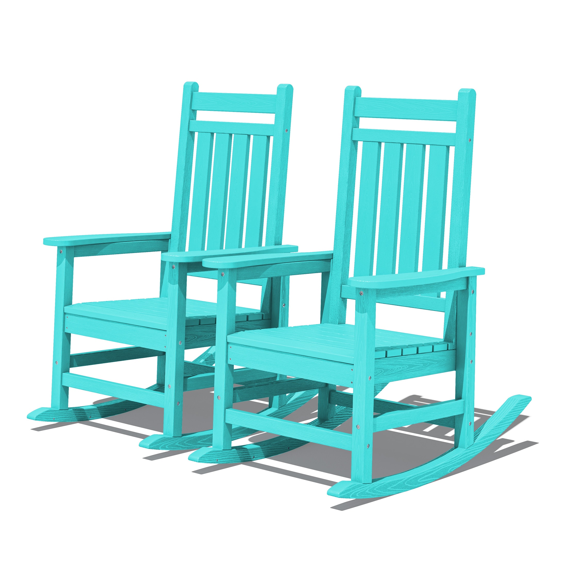JEAREY TRGY02-PB HDPE High-back Patio Rocking Chair Set of 2 Set of 2 Tiffany Blue HDPE Frame Rocking Chair with Slat Seat