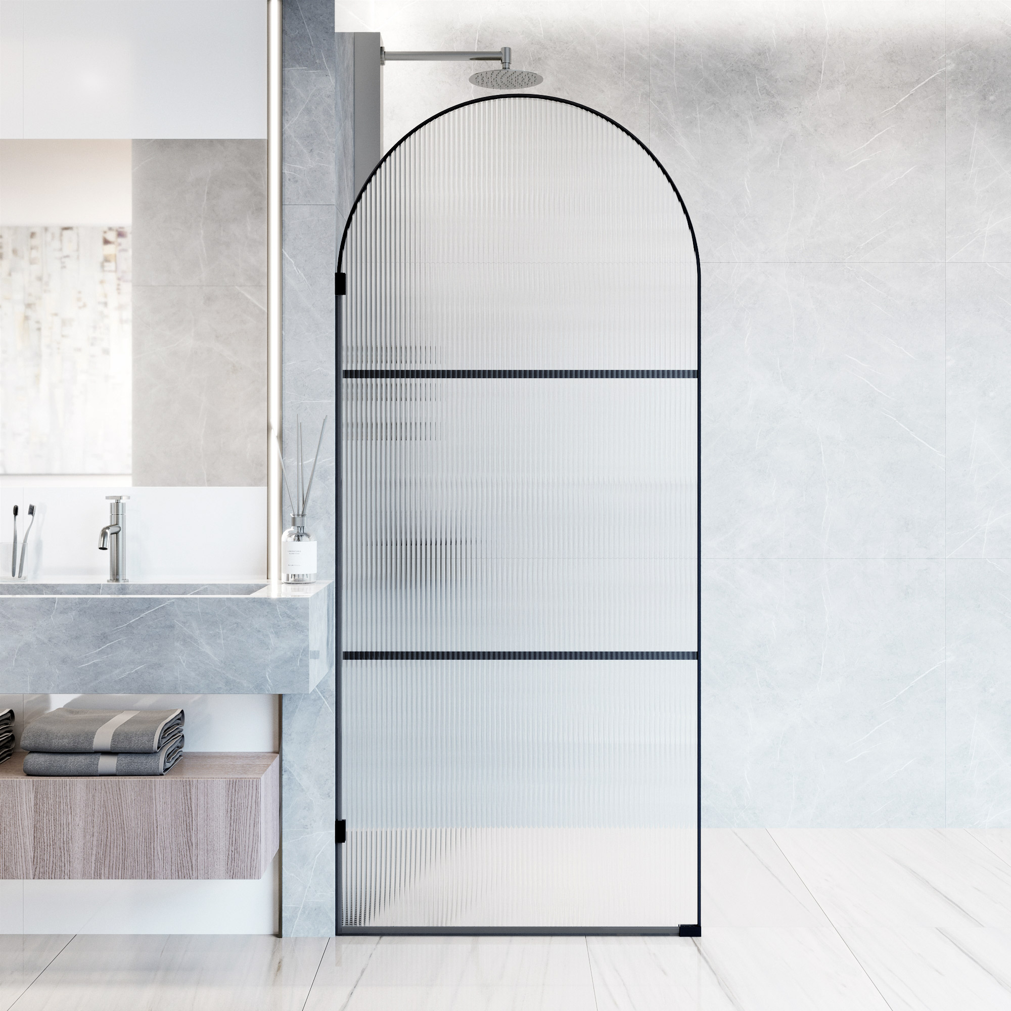 VIGO VG6094MBPFL3478 Arden Matte Black 34-in W x 78-in H Framed Fixed Shower Door 3/8-in Thick Patterned Glass