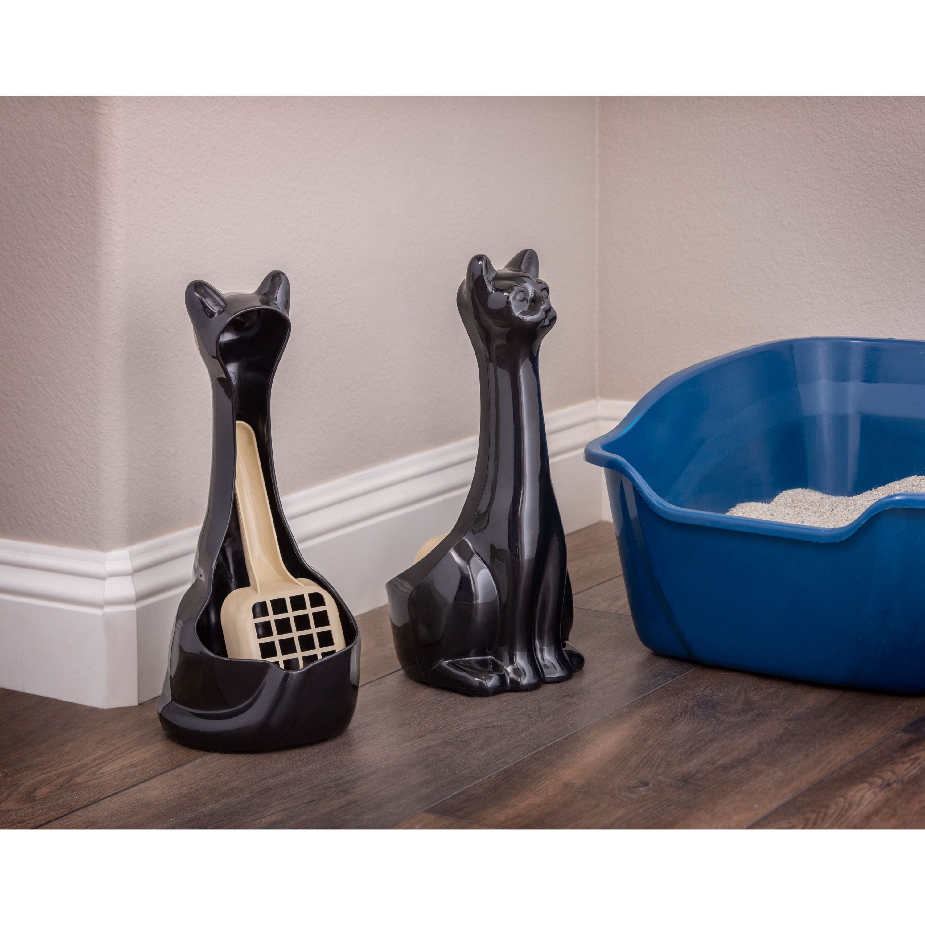 New Age Pet Black Litter Box Concealment with Scoop Holder – 7-in x 7-in x 6.5-in – Easy Cleaning, Stylish Design