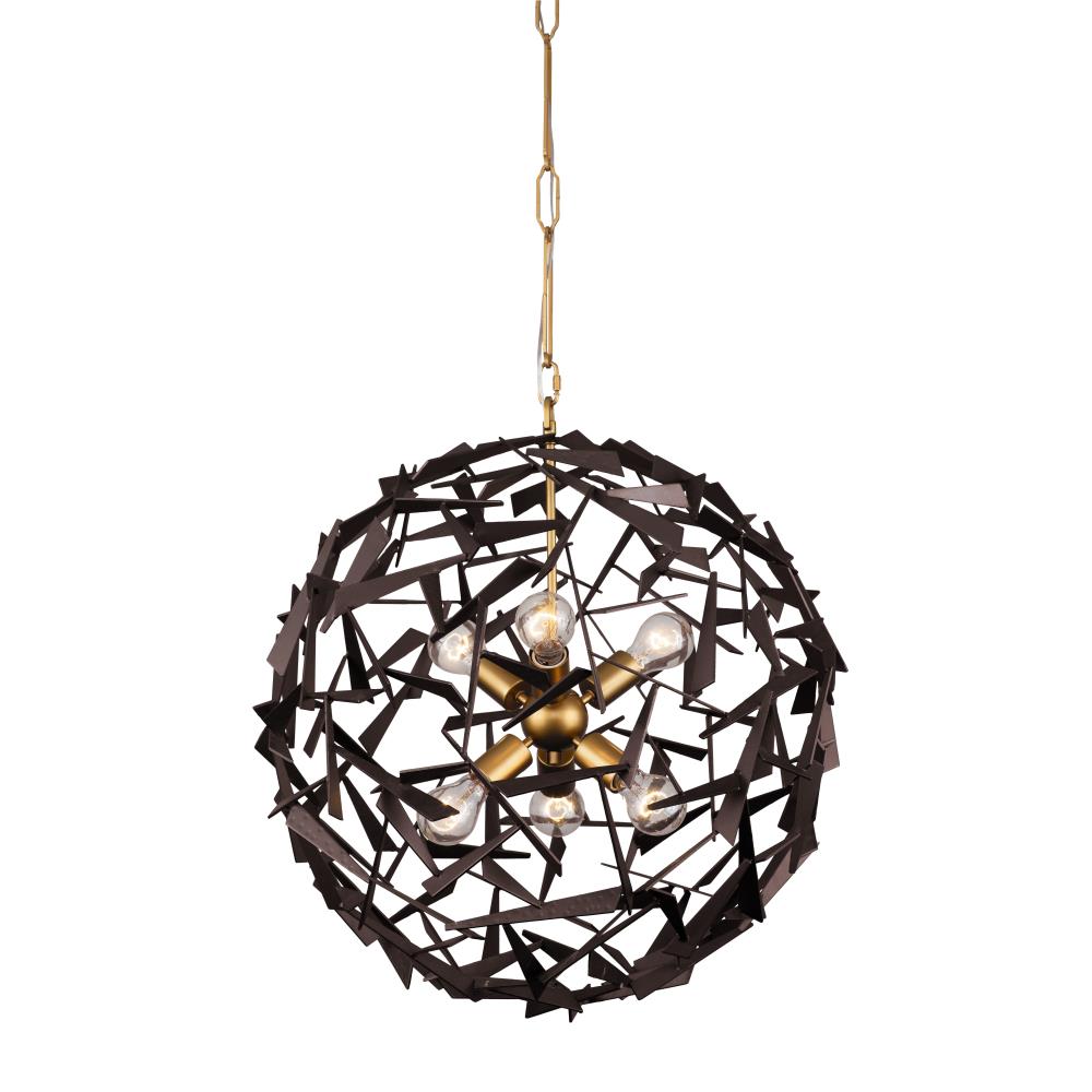 Varaluz 286C06AGRB Bermuda 6 -Light Antique Gold/Rustic Bronze Coastal Globe Hanging Pendant light