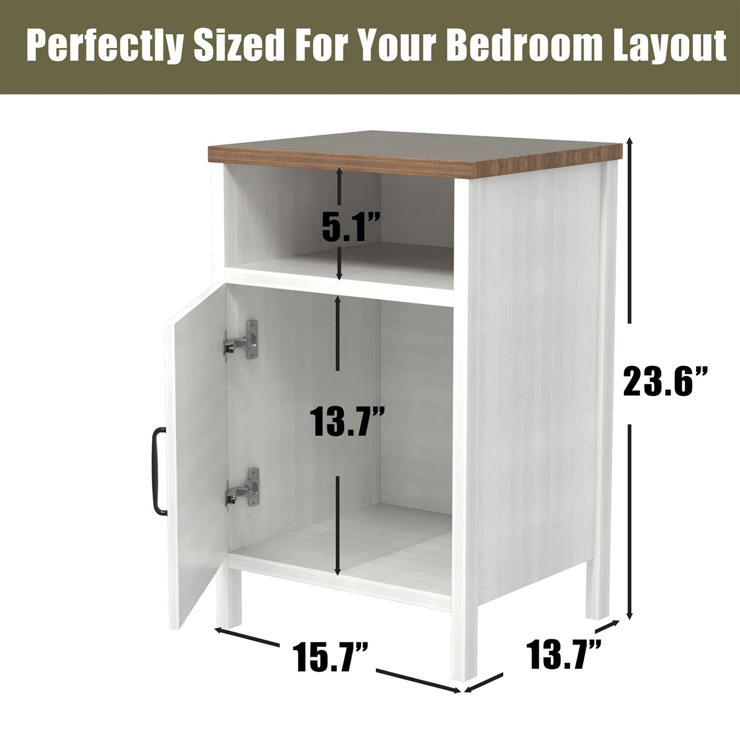 Vineego Contemporary White Wood Nightstand with Barn Door