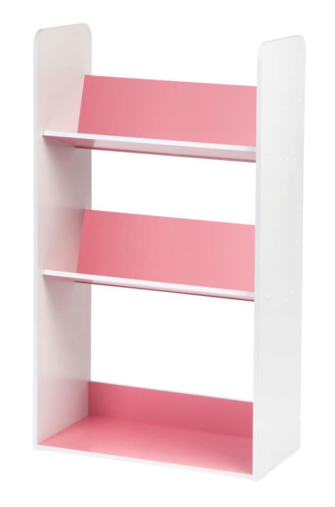 Iris Pink Wood 3 Shelf Bookcase In The, Tilted Shelf Bookcase