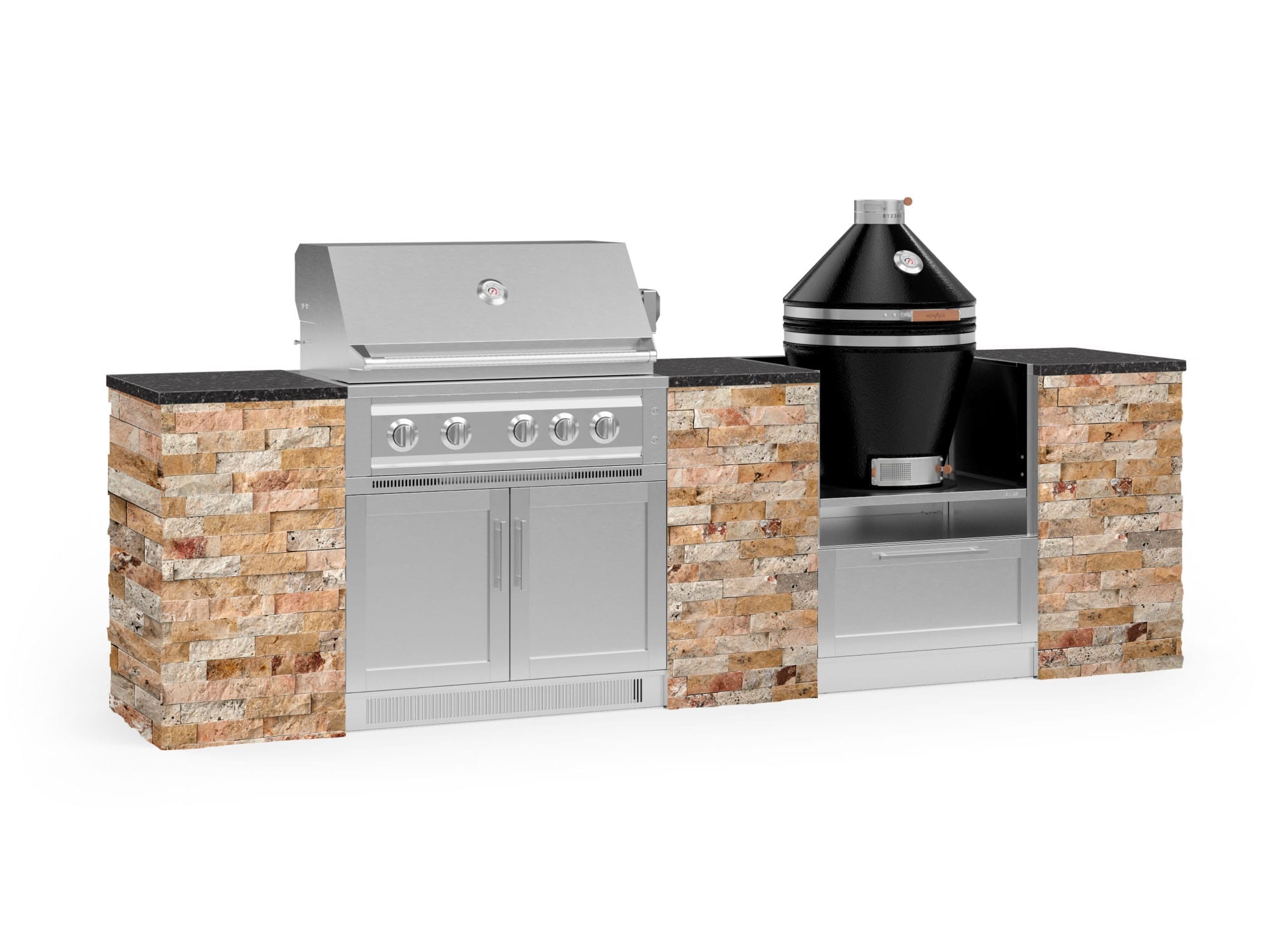 NewAge Products 68956 Signature Series Cabinets Platinum Grill 9 -Piece 121.16-in W x 25.5-in D x 57.5-in H Modular Outdoor Kitchen Set 5 Burners