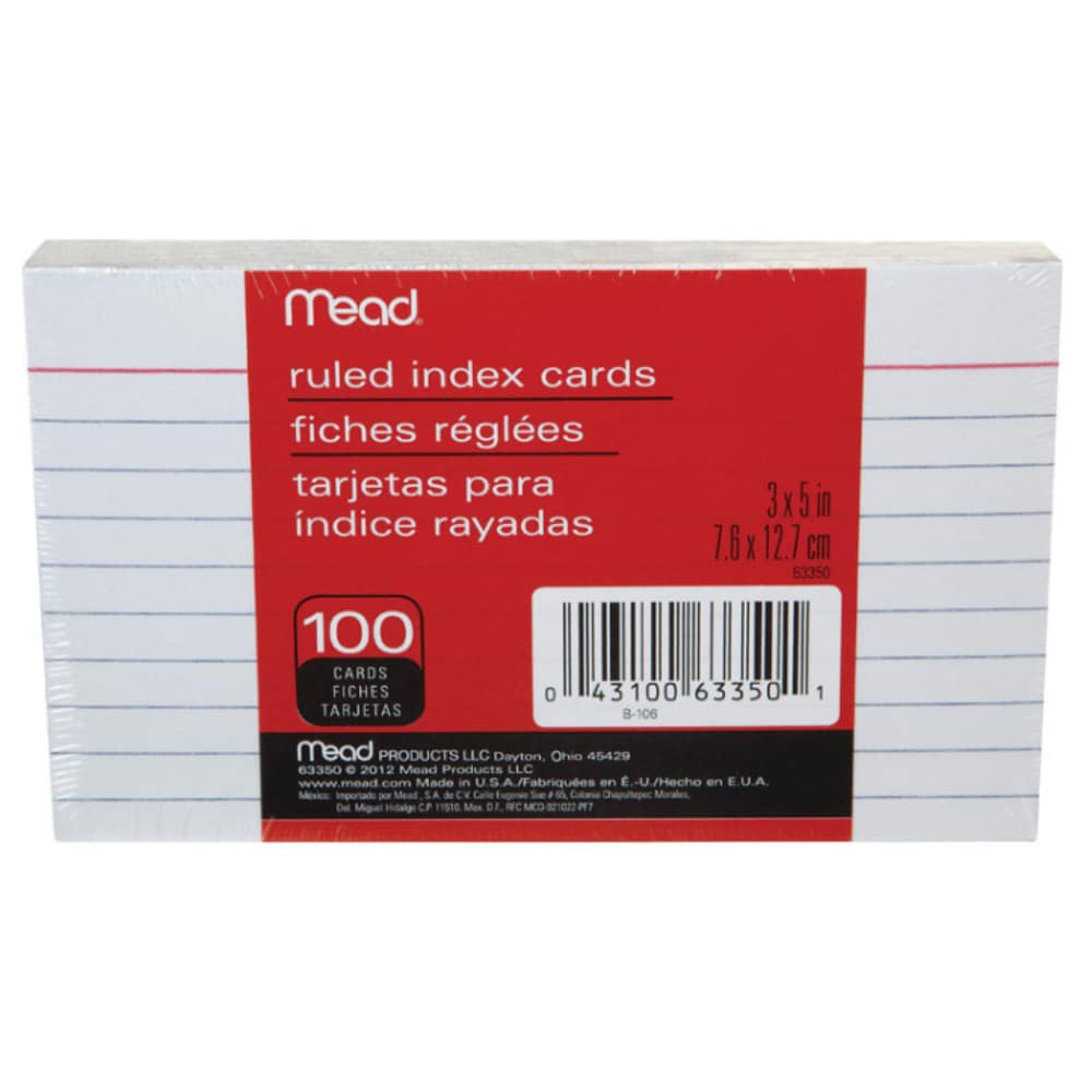 Mead  Ruled Index Cards 3 inch x 5 inch 12 pack