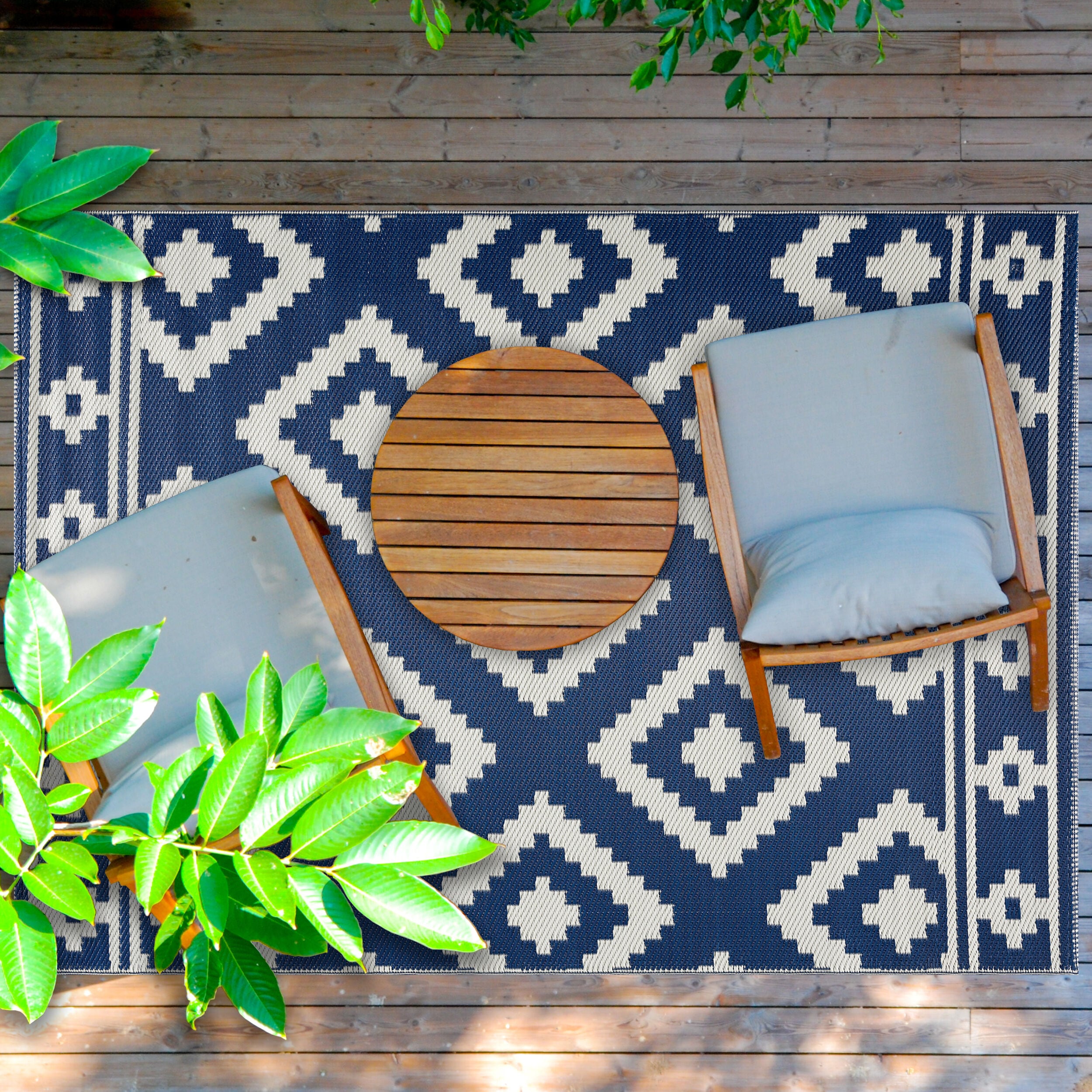 Playa Rug PLY-R-MLN-NC-5X7 5 x 7 (ft) Knotted Polypropylene Milan-NavyWhite Rectangular Indoor/Outdoor Geometric Area rug